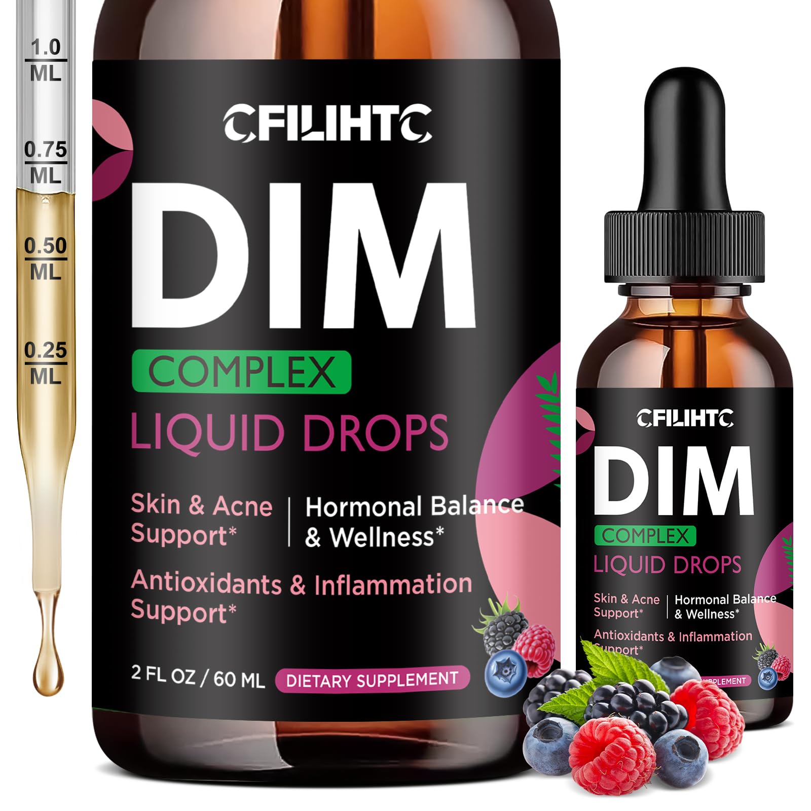 DIM Liquid Drops Supplement Women – Hormone Harmony for Women & Acne Supplements with Multivitamins, Inositol, Sulforaphane - Hormone Balance, Clear Skin & Mood Support, Mixed Berry Flavor 2 Fl Oz CFILIHTCAu supplements