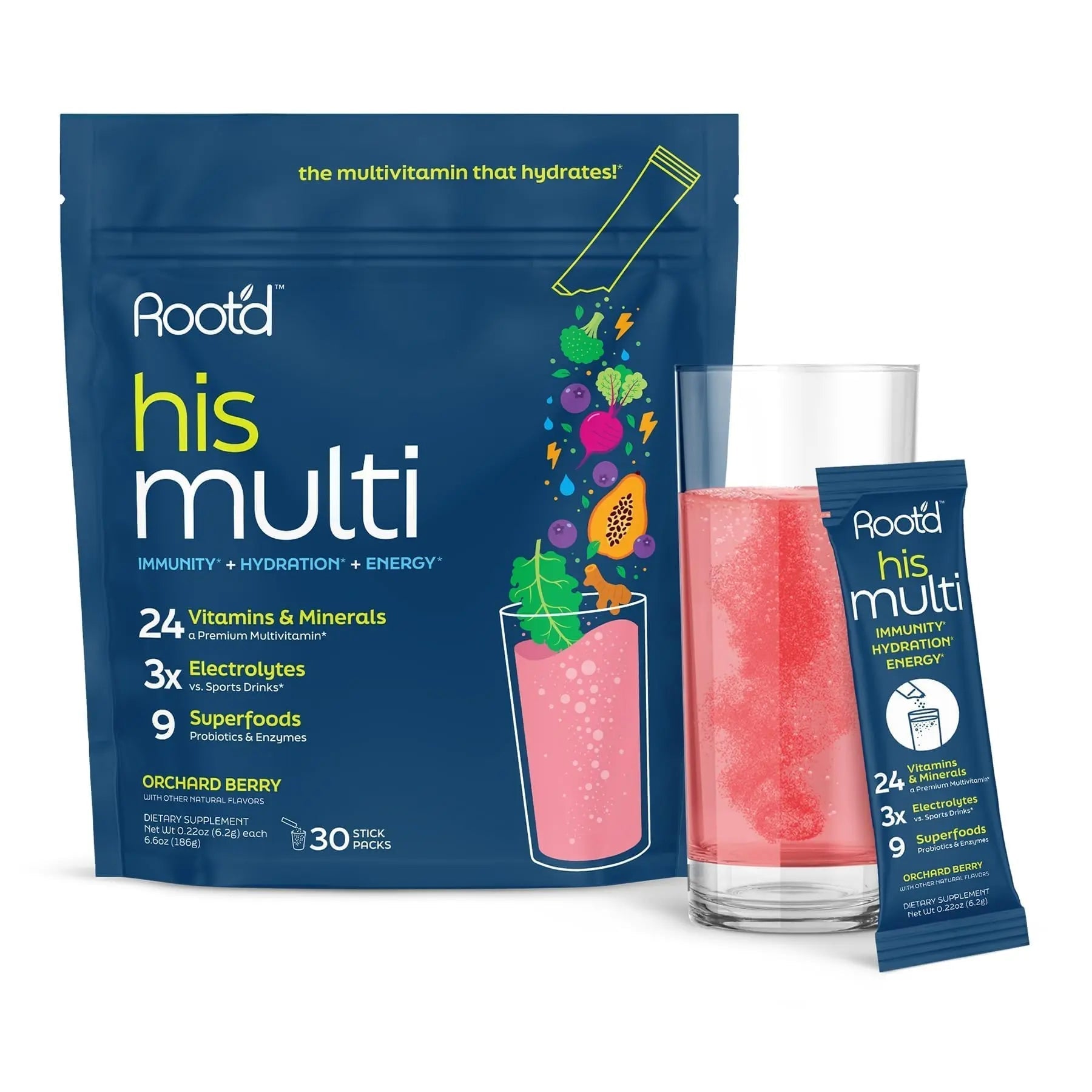Root'd Multivitamin Powder for Men - 24 Vitamins & Minerals with 3X Electrolytes, 9 Organic Superfoods, Probiotics & Enzymes Root'dAu supplements