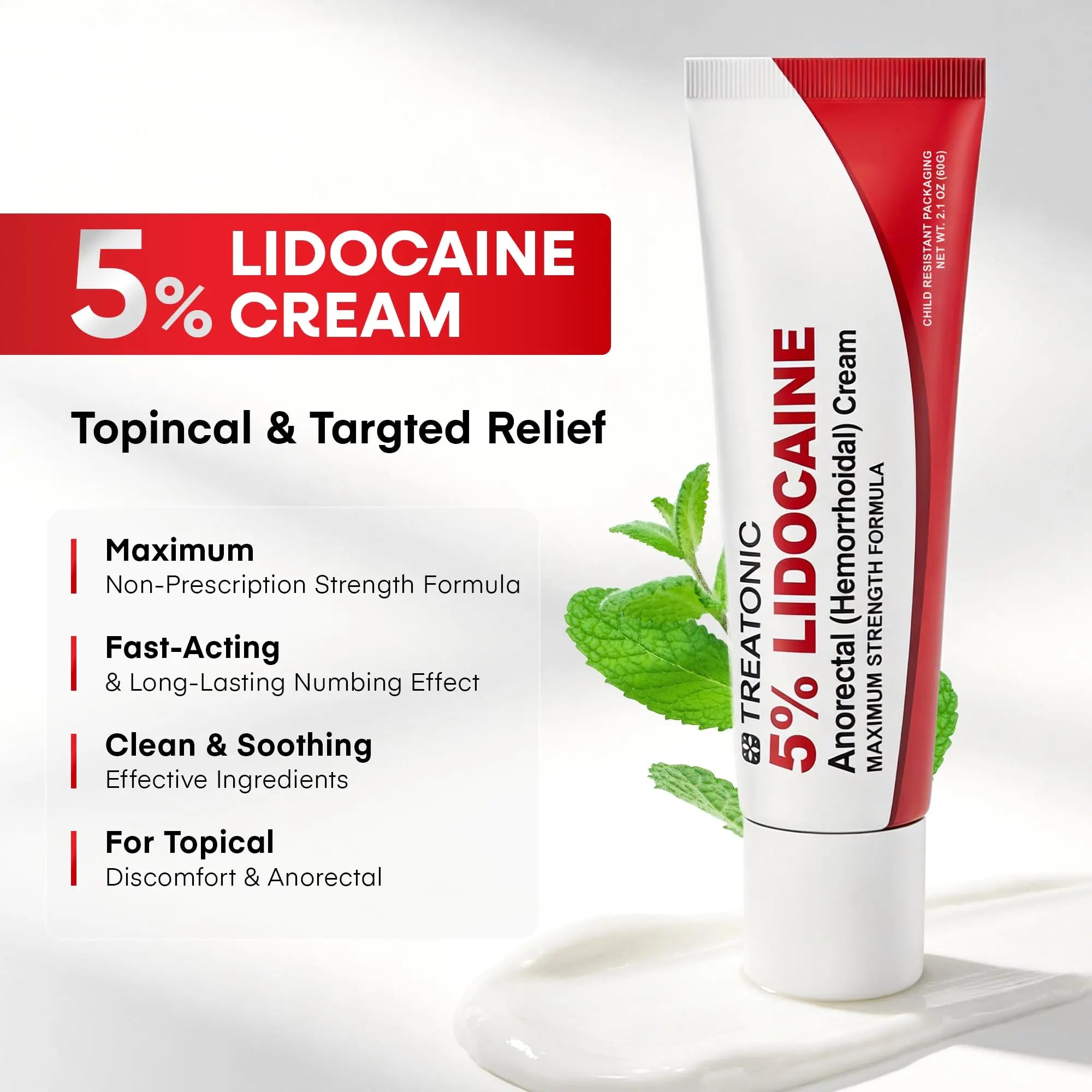 Treatonic 5% Lidocaine Numbing Cream: Lidocaine Cream for Pain Relief, Itching, Burning, Soreness, Hemorrhoid - Maximum Strength Topical Numb Cream - Fast Acting & Long Lasting Numbing Cream- 2.1 oz TreatonicAu supplements