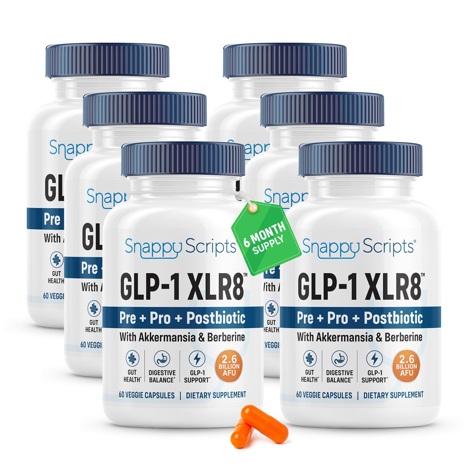 GLP-1 XLR8 Supplement for Weight Loss, Digestion, Constipation, Bloating Relief with Akkermansia 2.6 Billion AFU Live Prebiotic Probiotic Postbiotic Gut Health + Berberine for Women Men 360 Capsules Snappy ScriptsAu supplements