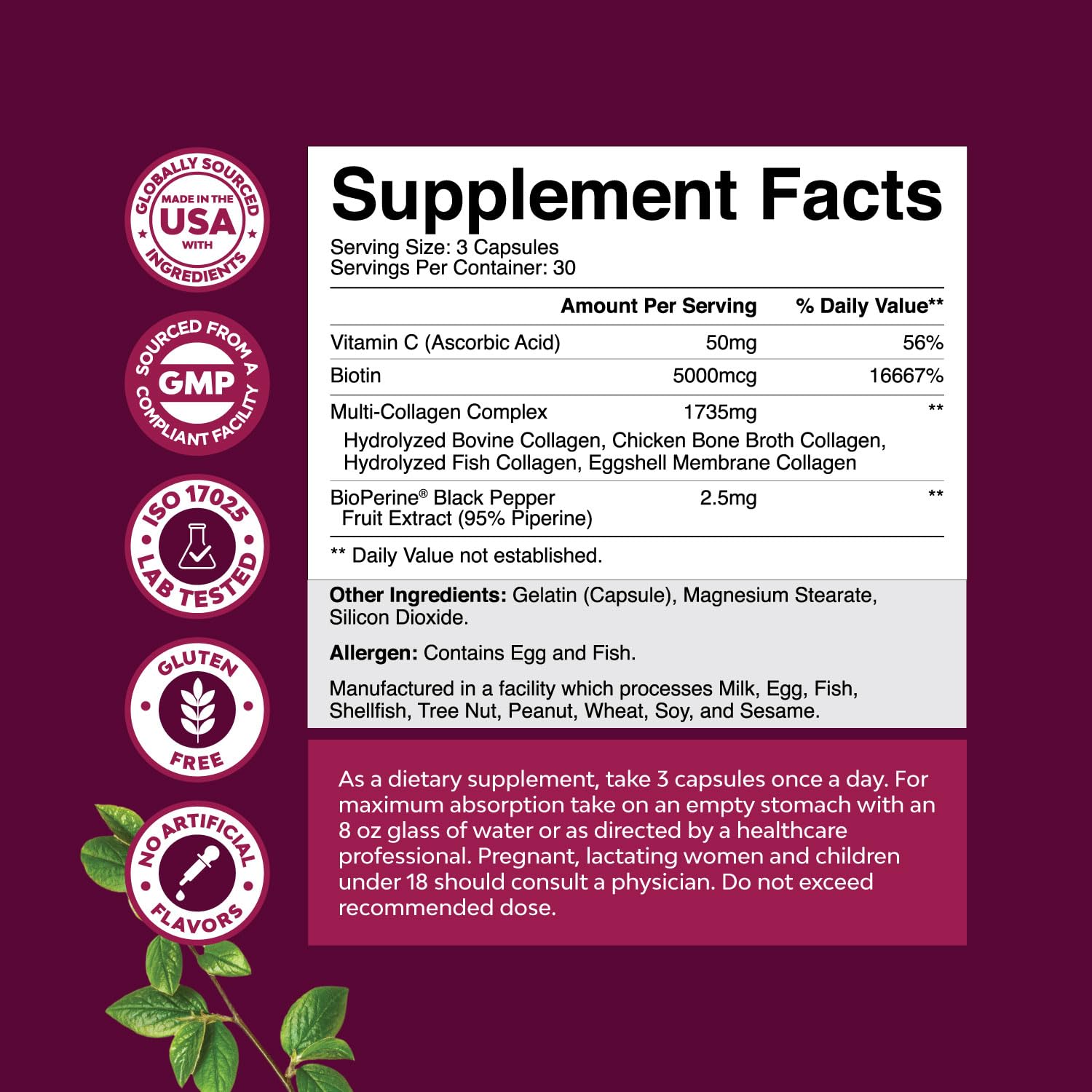 Advanced Multi Collagen Complex - Ageless Multi Collagen Peptides Supplements with Type 1 2 3 5 & X & Biotin for Hair, Skin and Nails Vitamins - Biotin Supplements for Women & Men - 90 Count Natures CraftAu supplements