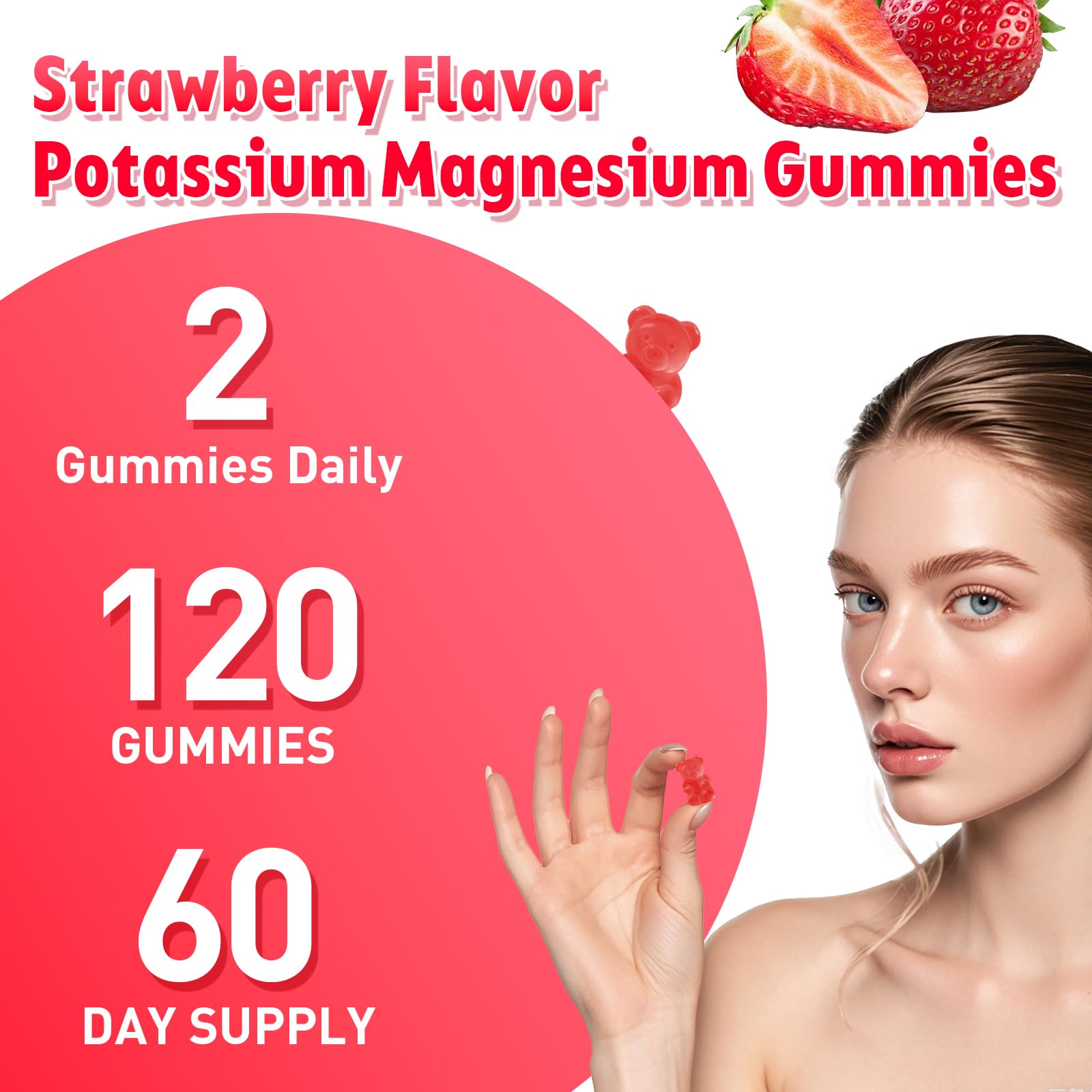 2 Pack Potassium Magnesium Gummies for Men & Women, Potassium Magnesium Supplement for Leg Cramps, Muscle Health, & Electrolyte Balance, Strawberry Flavor, 120 Gummies FlyrocerAu supplements