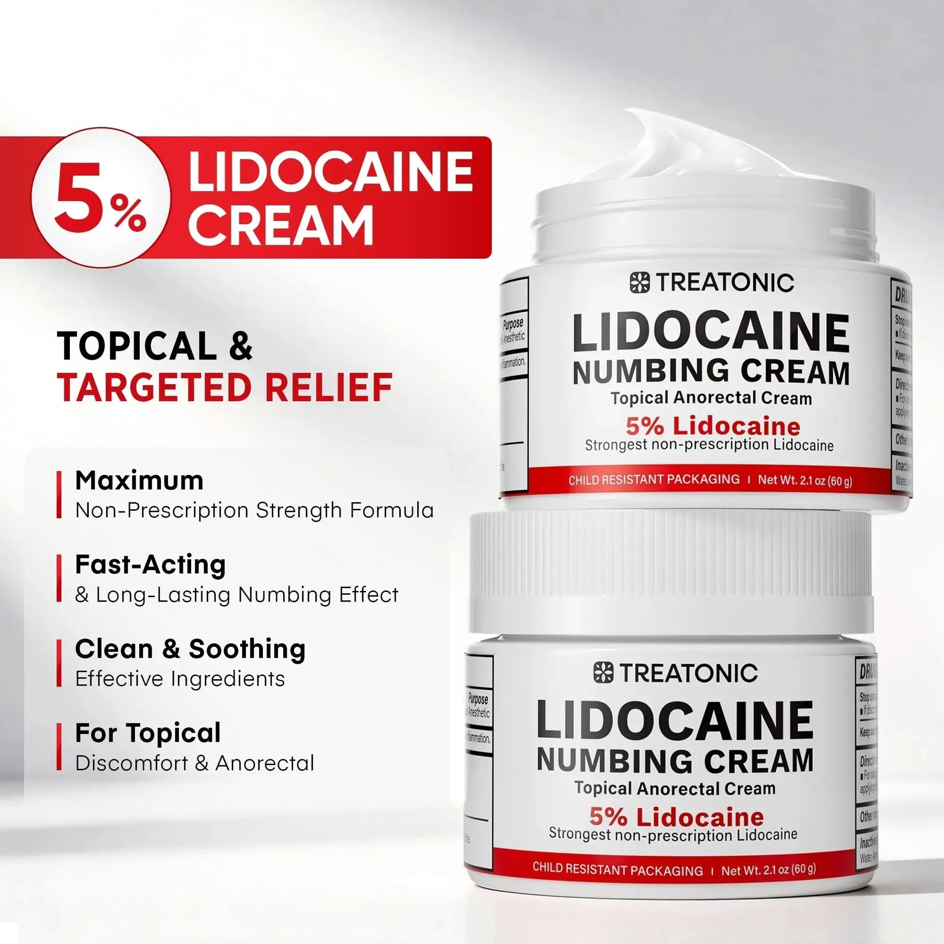 5% Lidocaine Topical Numbing Cream: Maximum Strength Topical Anesthetic Numb Cream for Pain Relief, Itching, Burning, Soreness, Hemorrhoid - Fast Acting & Long Lasting Numbing Formulation - 2.1 oz TreatonicAu supplements