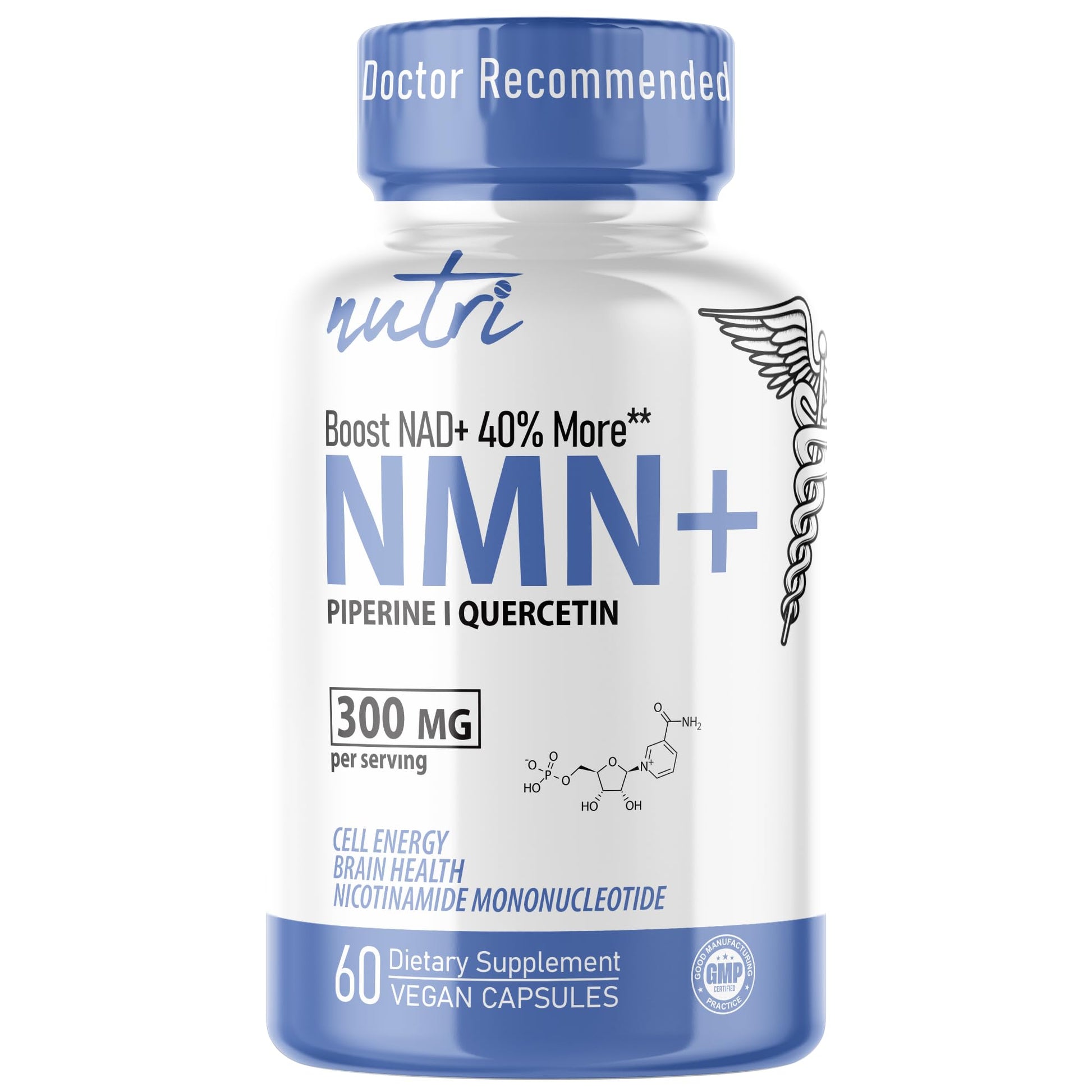 NMN Supplement 300mg NAD Supplement - Nutri Ultra High Absorption Stabilized NMN Nicotinamide Mononucleotide, 40% More NAD+ with Quercetin Phytosome & Black Pepper - mnm supplement (60 Capsules) Nature's FusionsAu supplements