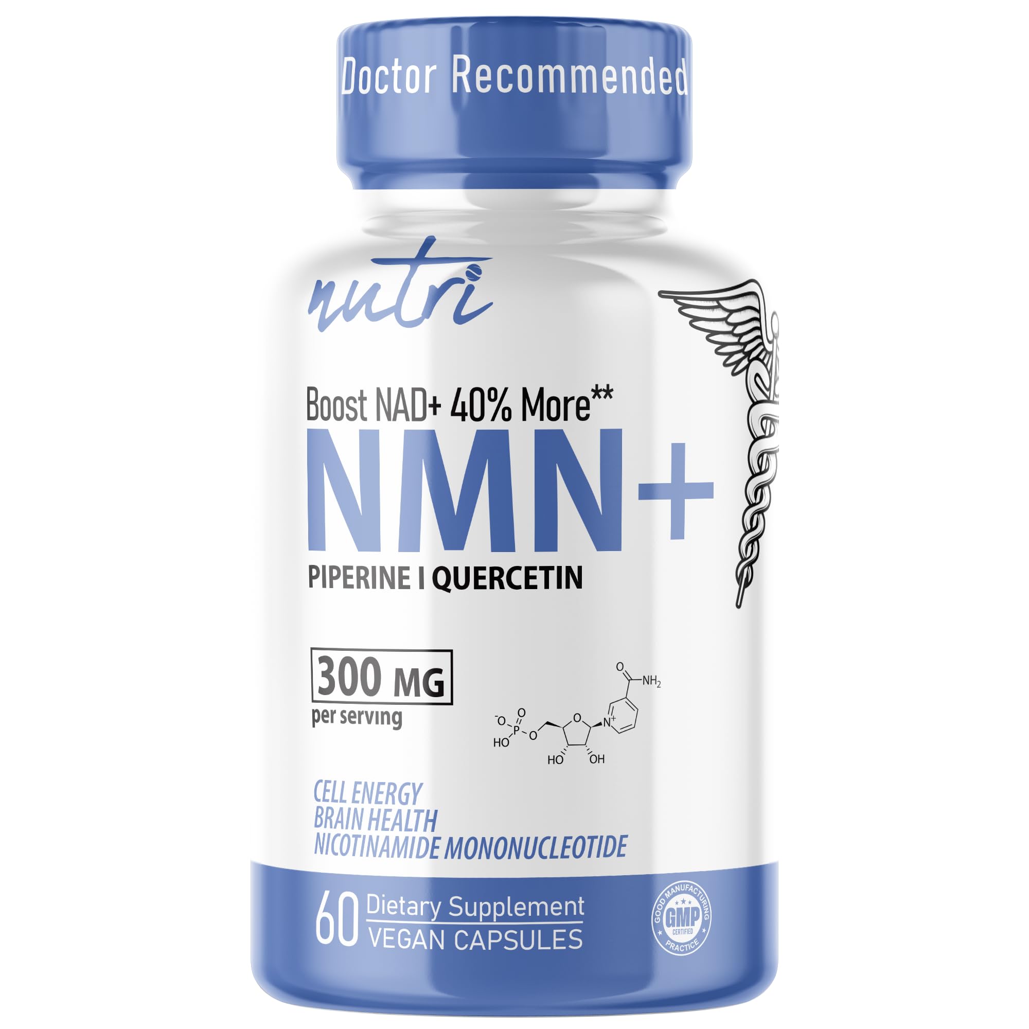 NMN Supplement 300mg NAD Supplement - Nutri Ultra High Absorption Stabilized NMN Nicotinamide Mononucleotide, 40% More NAD+ with Quercetin Phytosome & Black Pepper - mnm supplement (60 Capsules) Nature's FusionsAu supplements
