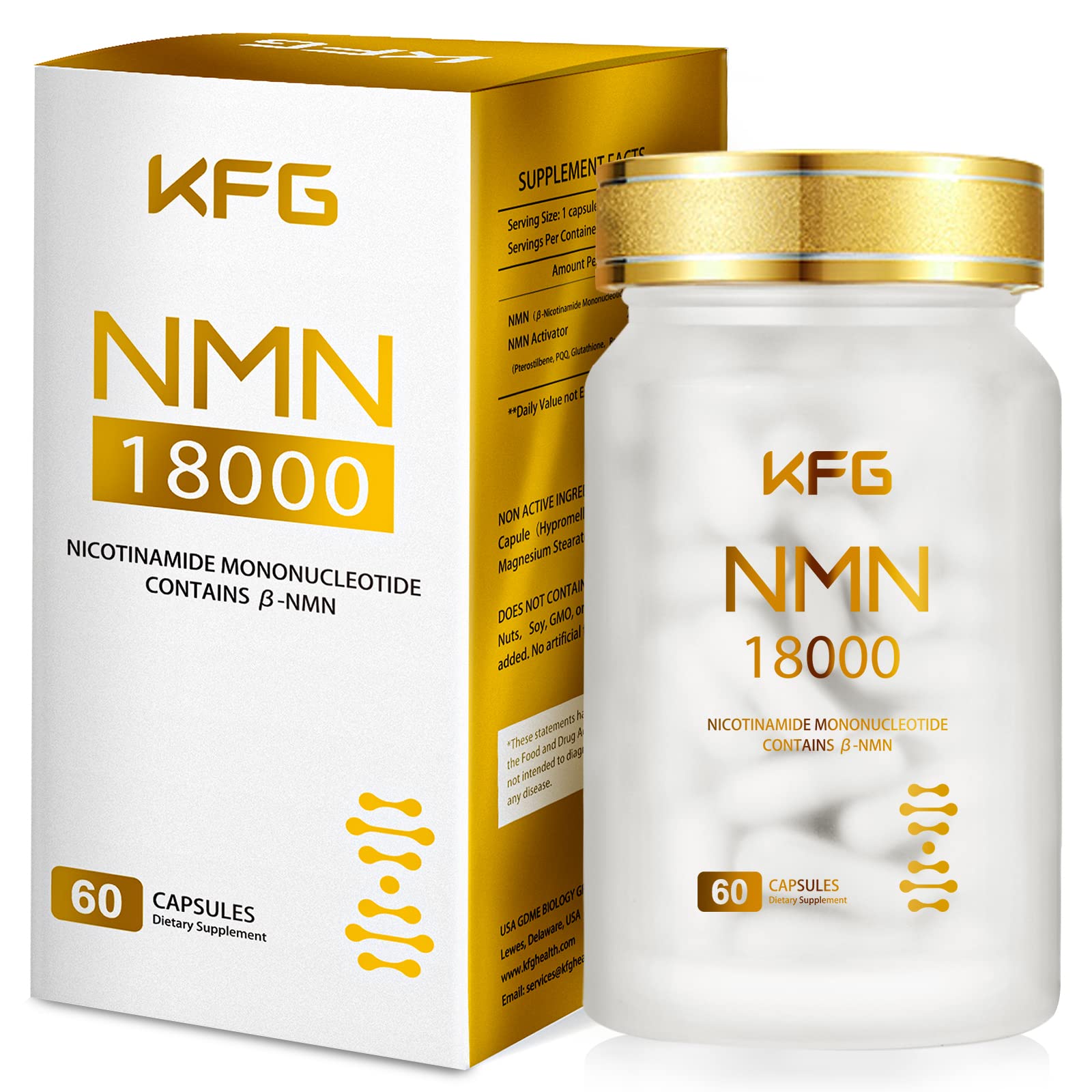 KFG NMN 18000 - NMN Nicotinamide Mononucleotide Supplement with Resveratrol, Stabilized Form & 99% High Purity to Boost NAD+ Levels for DNA Repair Supplement,for Healthy Aging,60 Capsules KFGAu supplements