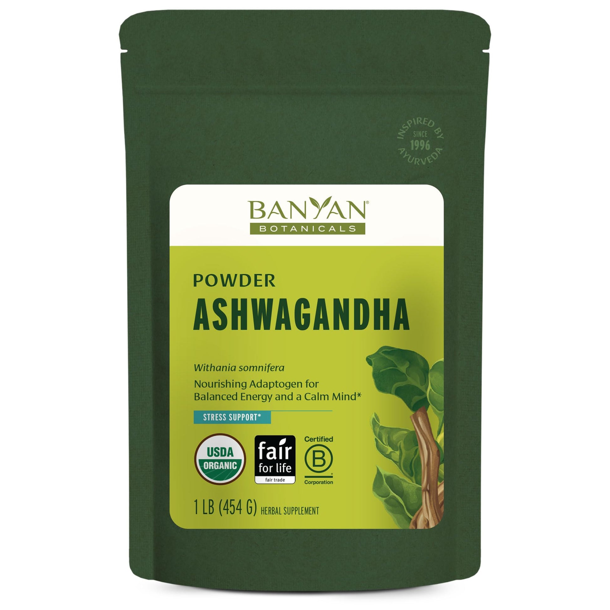 Banyan Botanicals Organic Ashwagandha Root Powder–1lb Bulk (504 Servings)Natural Cortisol Manager & Adrenal Support–Stress Relief, Better Sleep & Energy–Adaptogen for Smoothies & Moon Milk–Vegan,FFL* Banyan BotanicalsAu supplements