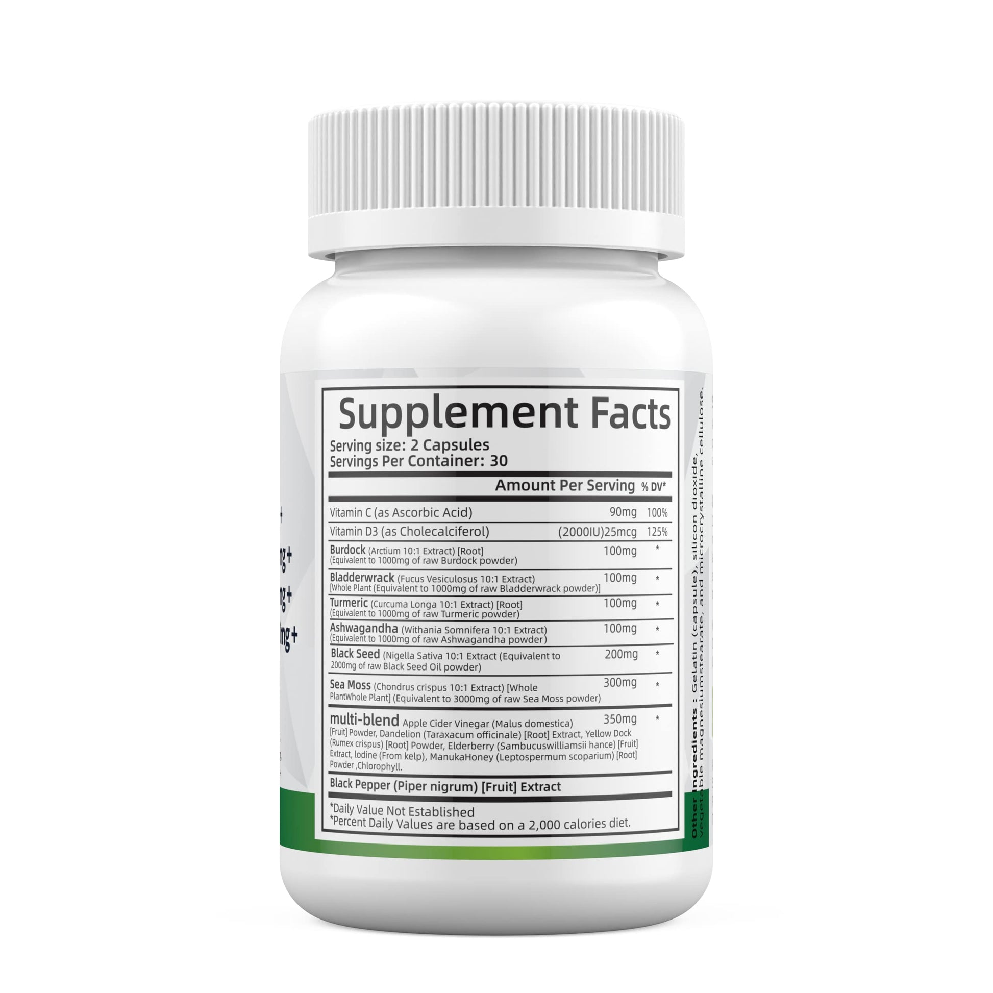 Sea Moss 3000mg Black Seed Oil 2000mg Ashwagandha 1000mg Turmeric 1000mg AlodiUS supplements