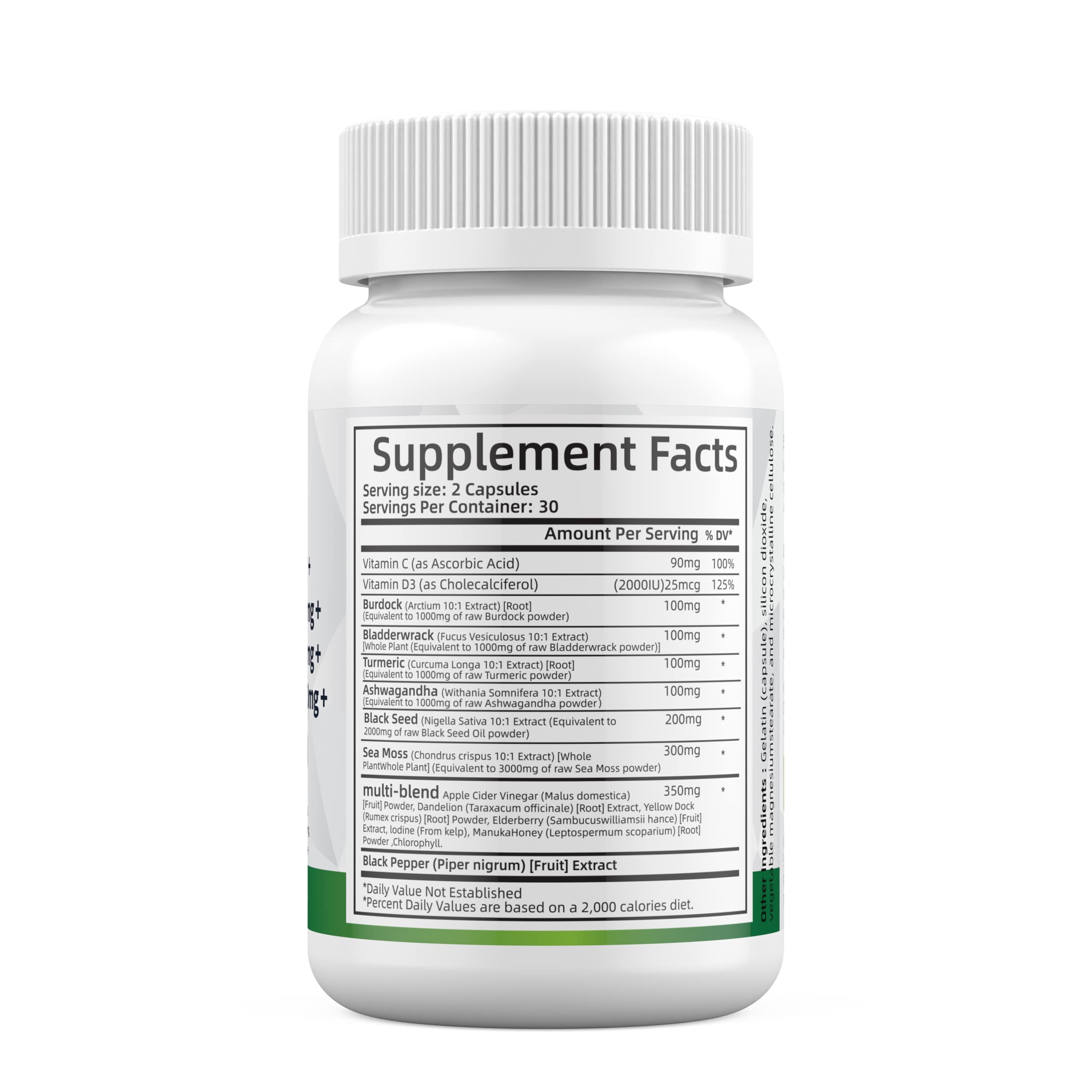 Sea Moss 3000mg Black Seed Oil 2000mg Ashwagandha 1000mg Turmeric 1000mg AlodiUS supplements