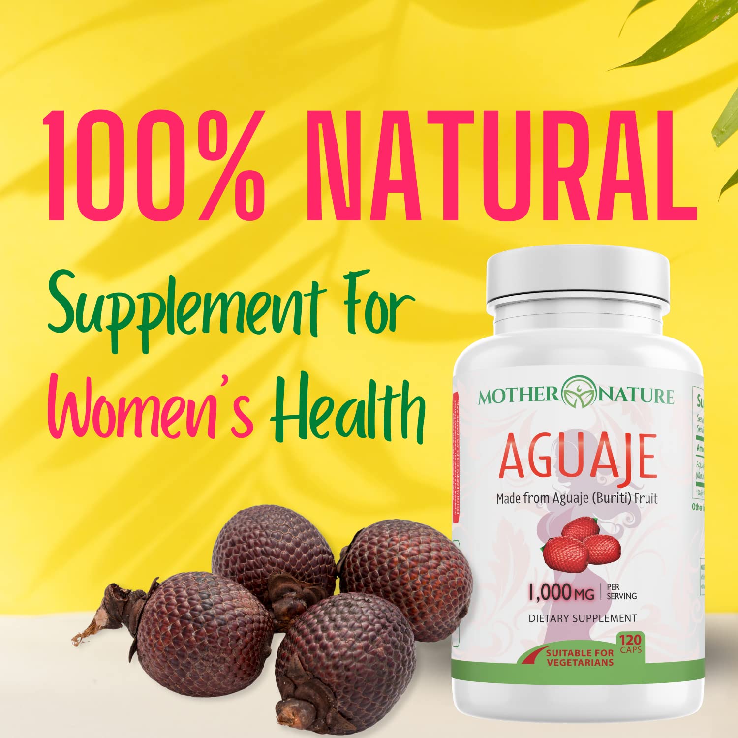 Mother Nature Aguaje Curves Capsules for Women, 1000mg (120ct), Natural & Sustainably Sourced Aguaje Fruit from Peru for Female Health, Hormone Balance, Curve Enhancer, Vegan, Non-GMO & Gluten-Free Mother Nature Organics Superfoods for Organic LivingAu supplements