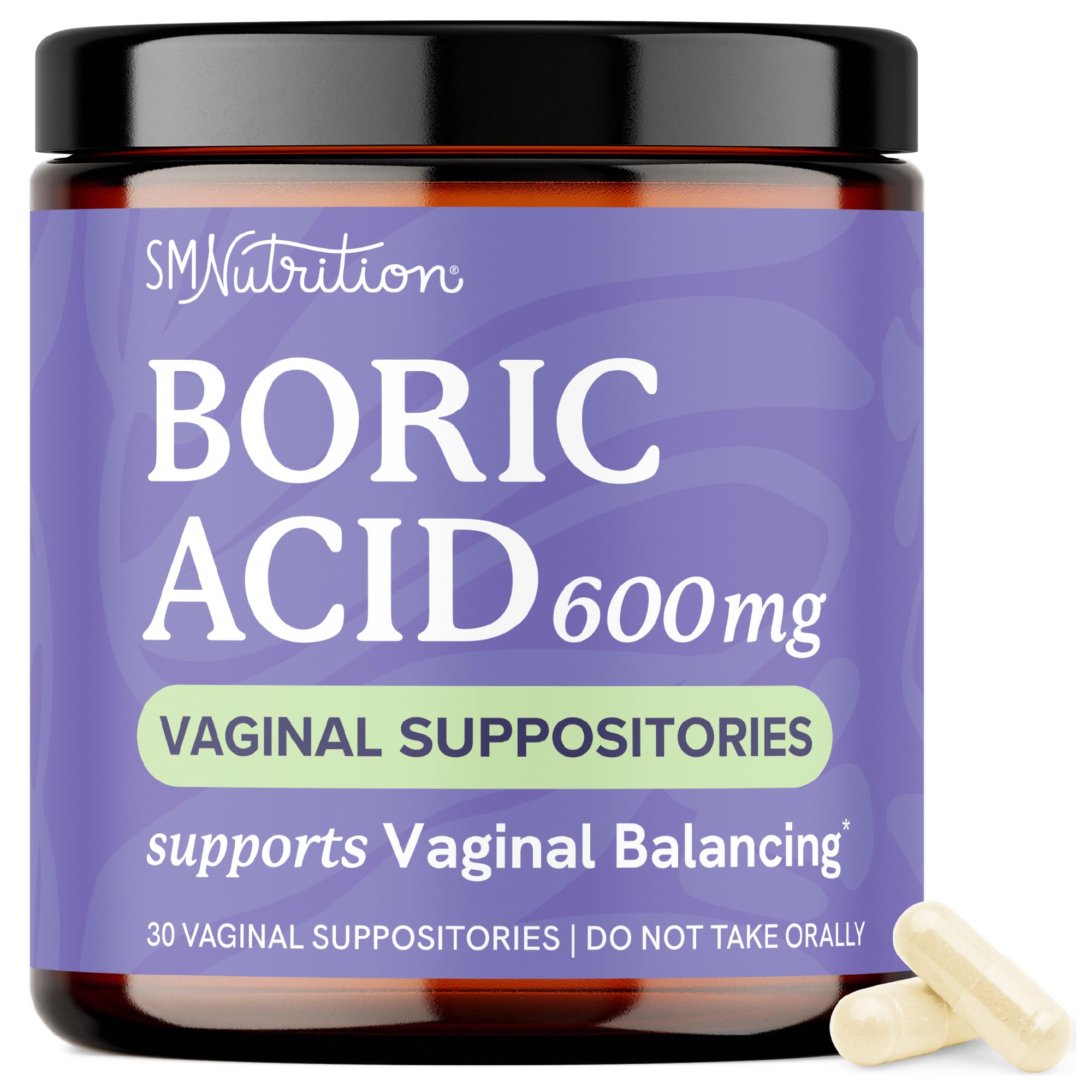 Boric Acid Suppositories for Women 600mg | pH Balance, Vaginal Odor & Itching | Feminine Hygiene & Intimate Health Support | Boric Acid for Women Vaginal Suppositories | Unscented, Vegan | 30 Ct SMNutritionUS supplements