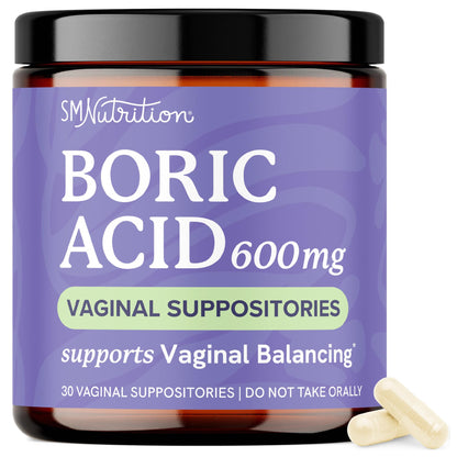 Boric Acid Suppositories for Women 600mg | pH Balance, Vaginal Odor & Itching | Feminine Hygiene & Intimate Health Support | Boric Acid for Women Vaginal Suppositories | Unscented, Vegan | 30 Ct SMNutritionUS supplements