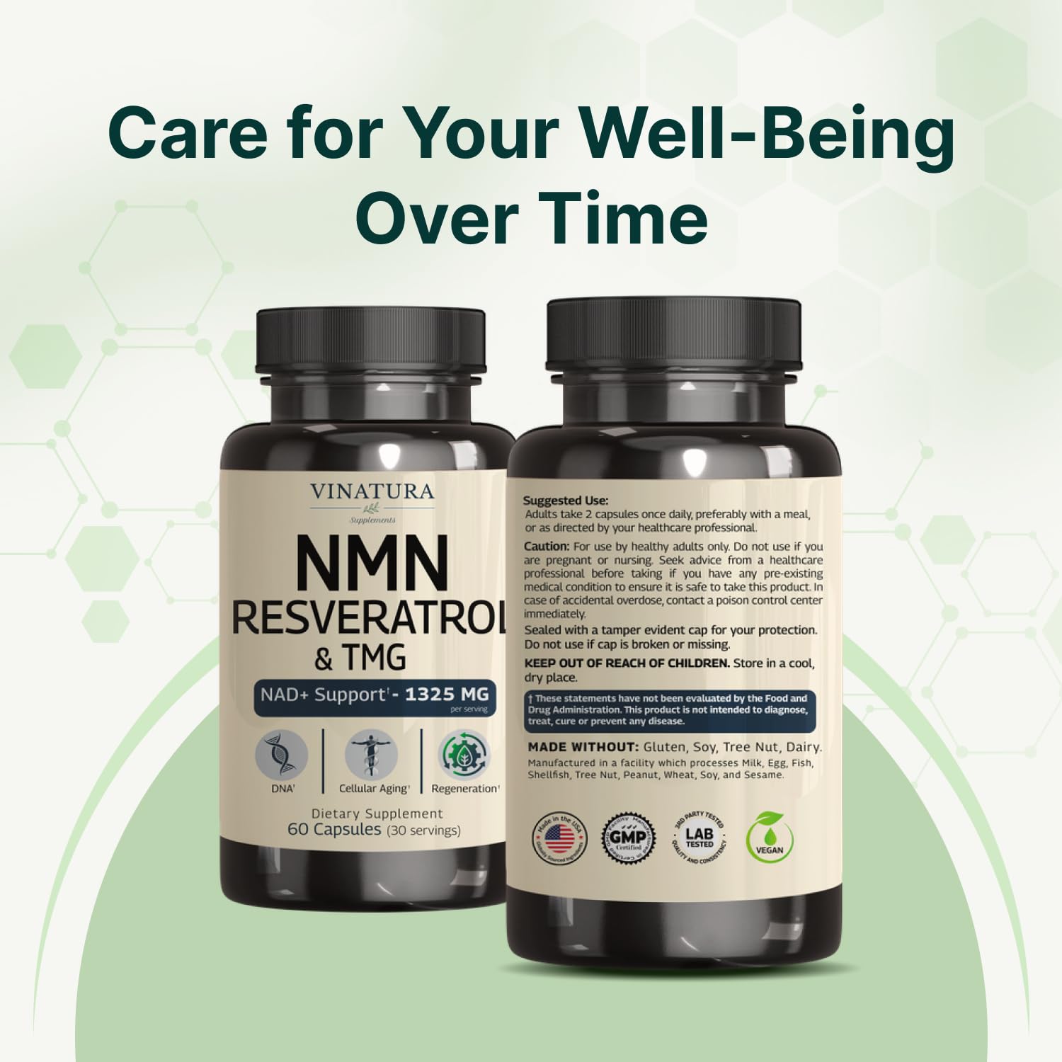 VINATURA NMN Complex Supplement 1325MG - NMN 1000mg with Resveratrol and TMG, Support NAD+, 60 Capsules VINATURAAu supplements