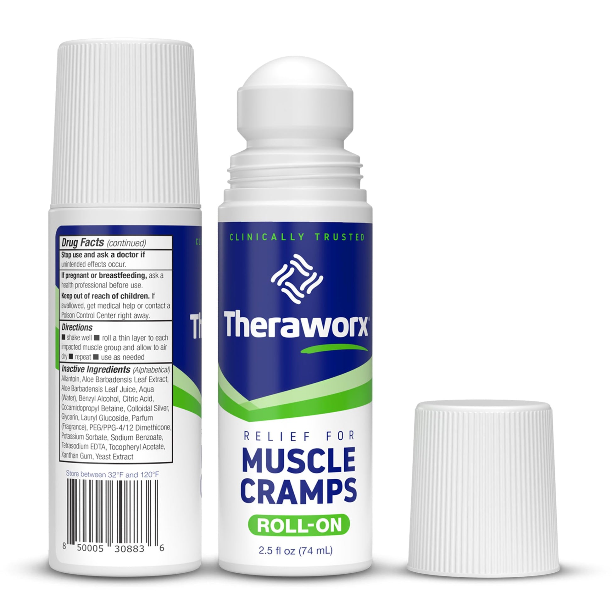 Theraworx Relief for Muscle Cramps Roll-On Fast-Acting Muscle Spasm, Leg Soreness with Magnesium Sulfate - 2.5 oz - 2 Count TheraworxAu supplements