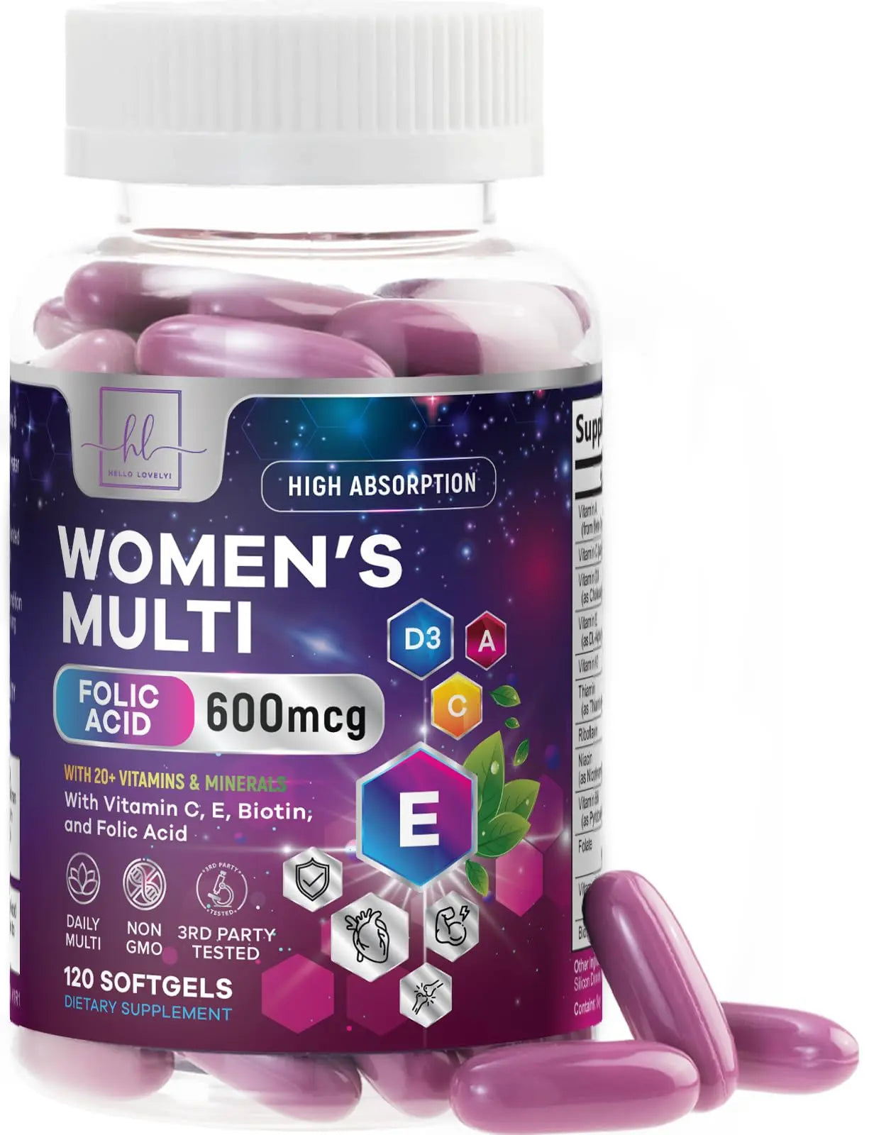 Multivitamin For Women - Complete Daily Woman's Multivitamins with Biotin, Calcium, Folic Acid, Iron, Zinc, Vitamin A, C, D, E & B Vitamins Hello Lovely!Au supplements