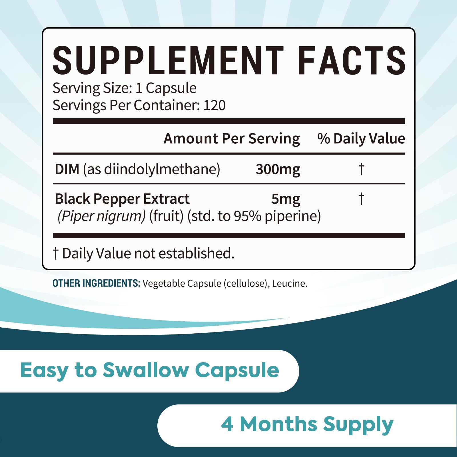 Surebounty DIM Supplement 300mg for Women & Men, Estrogen Balance & Metabolism, Hormone Balance, Menopause Support, Energy Maintainence, High Absorption with Black Pepper Extract, 120 Caps SurebountyAu supplements
