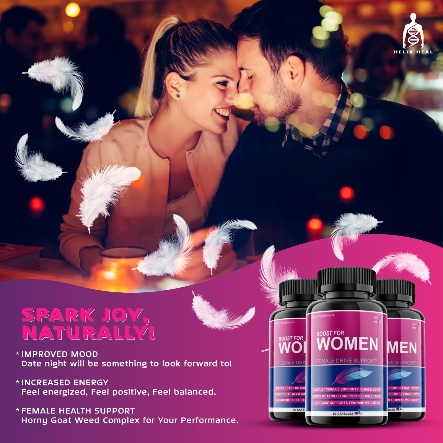 Helix Heal Libido Booster for Women Fast Acting with Horny Goat Weed - Female Desire Pills with Maca Root, Tribulus Terrestris, Ginseng and Hornygoatweed Women - Hormone Balance, Made in USA (60 ct) Helix HealAu supplements