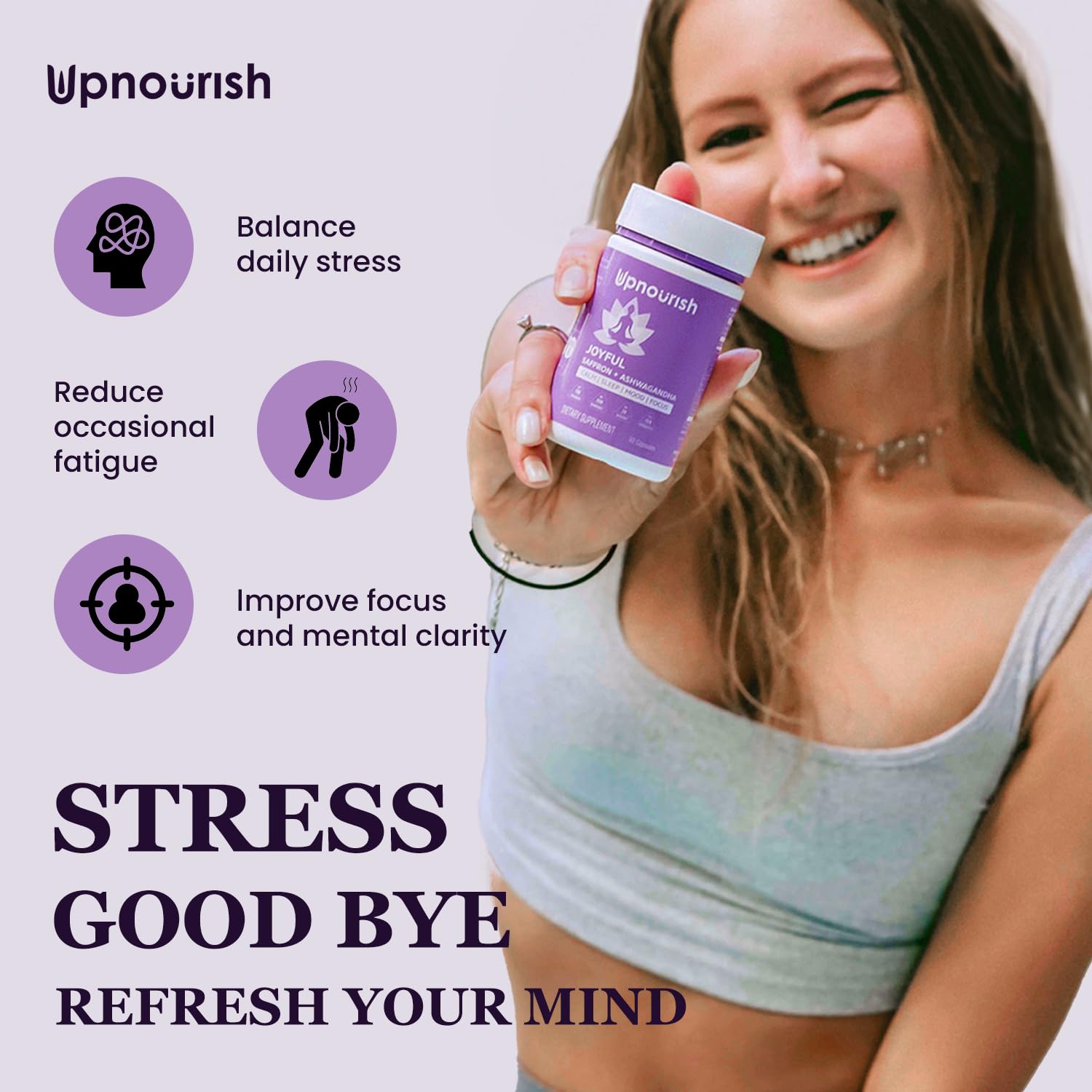 UpNourish Organic Ashwagandha Saffron Supplements with Probiotics - Stress Relief, Mood Enhancer, Calm Happy Pills Support Fatigue Focus Clarity with L-Theanine, Rhodiola, 30 Vegan Capsules UpNourishAu supplements