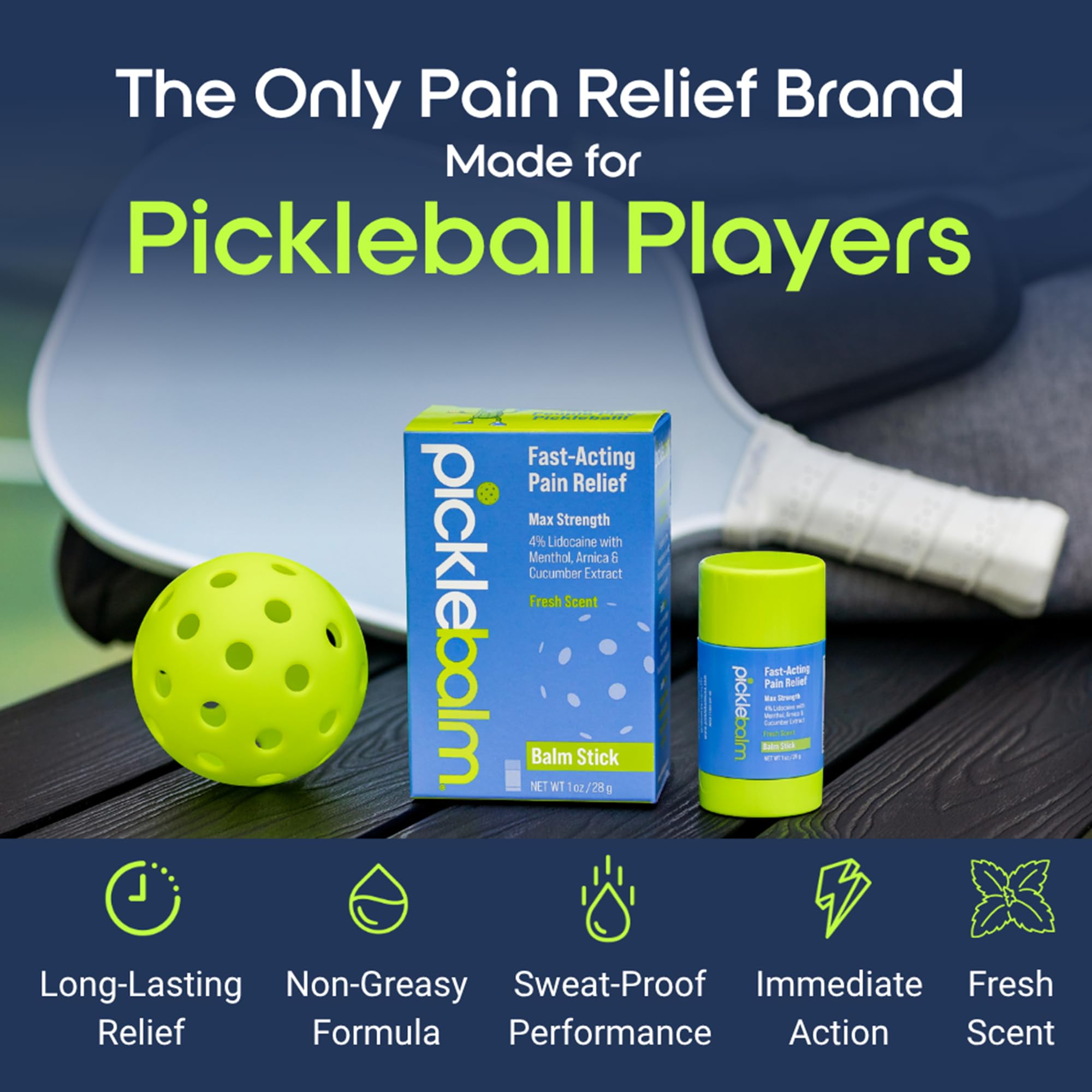 PickleBalm Pickleball In-Game Muscle Pain Relief Balm Stick with 4% Lidocaine, Arnica, Menthol, Cucumber Seed Extract for Shoulders, Knees, Wrists, and More, 1oz Stick PickleBalmAu supplements