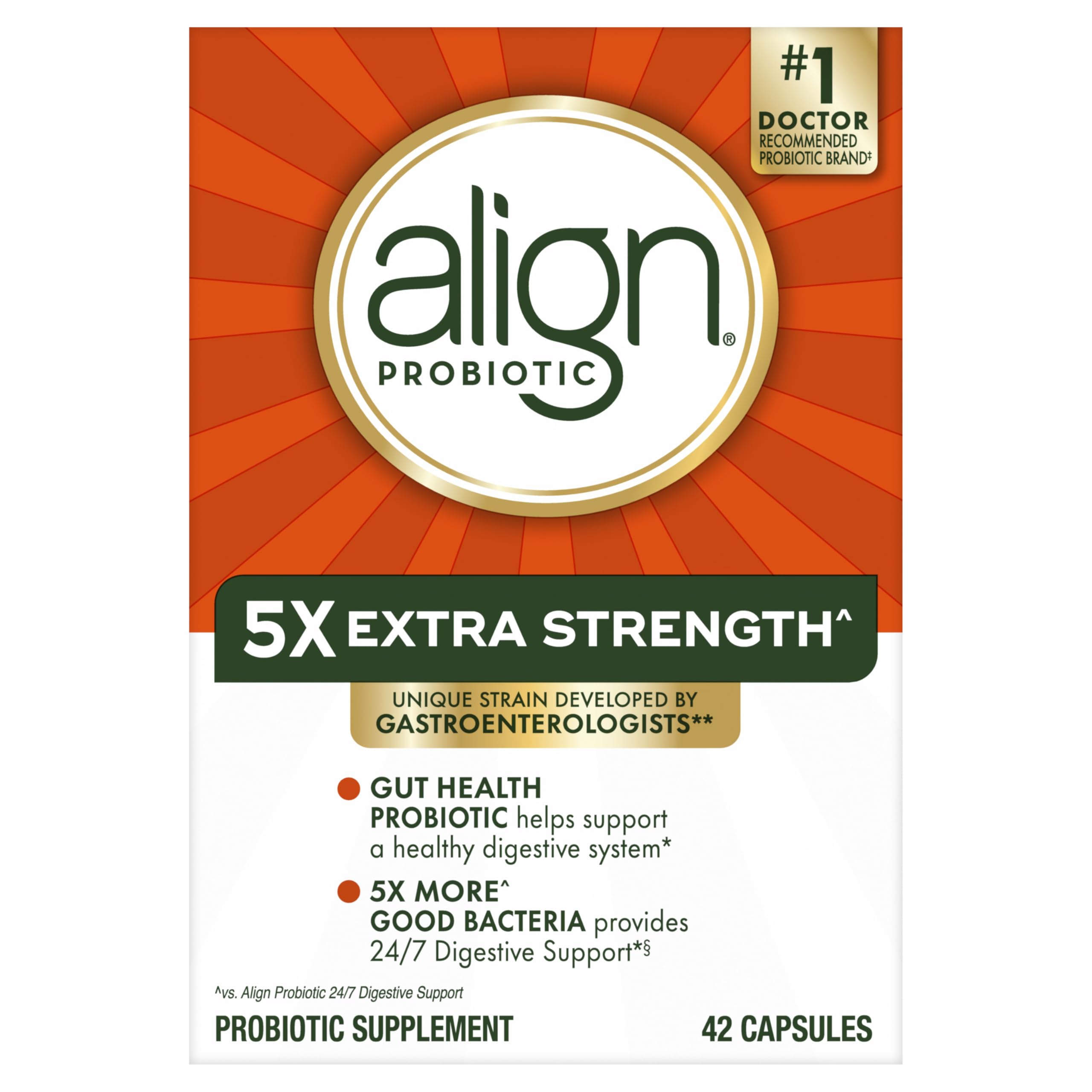 Align Probiotic, Extra Strength, Probiotics for Women and Men, Probiotics for Men, Probiotic Capsules have 5X CFUs, 42 Capsules AlignAu supplements