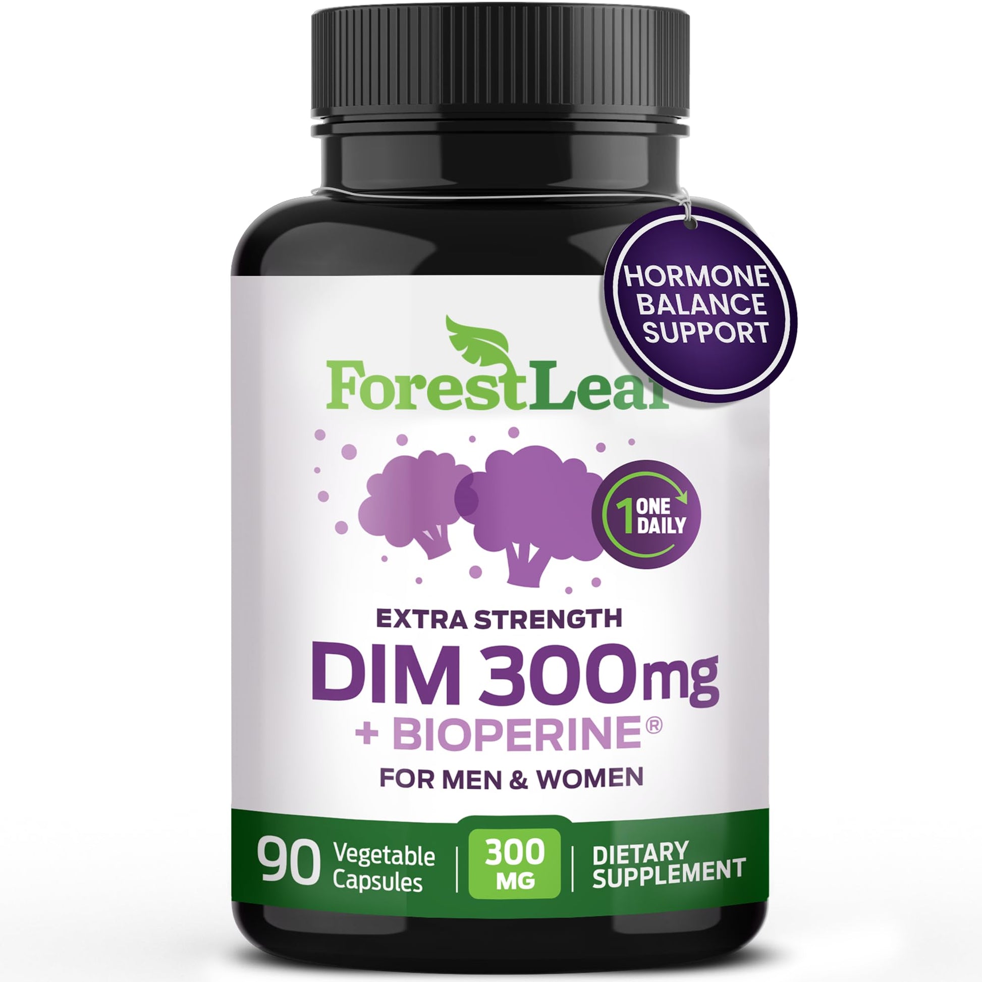 ForestLeaf DIM Supplement - 300mg DIM Estrogen Supplement for Women/Men - Diindolylmethane with BioPerine Black Pepper - Support for Detox, Metabolism, Hormone Balance & Menopause - 90 Caps ForestLeafAu supplements