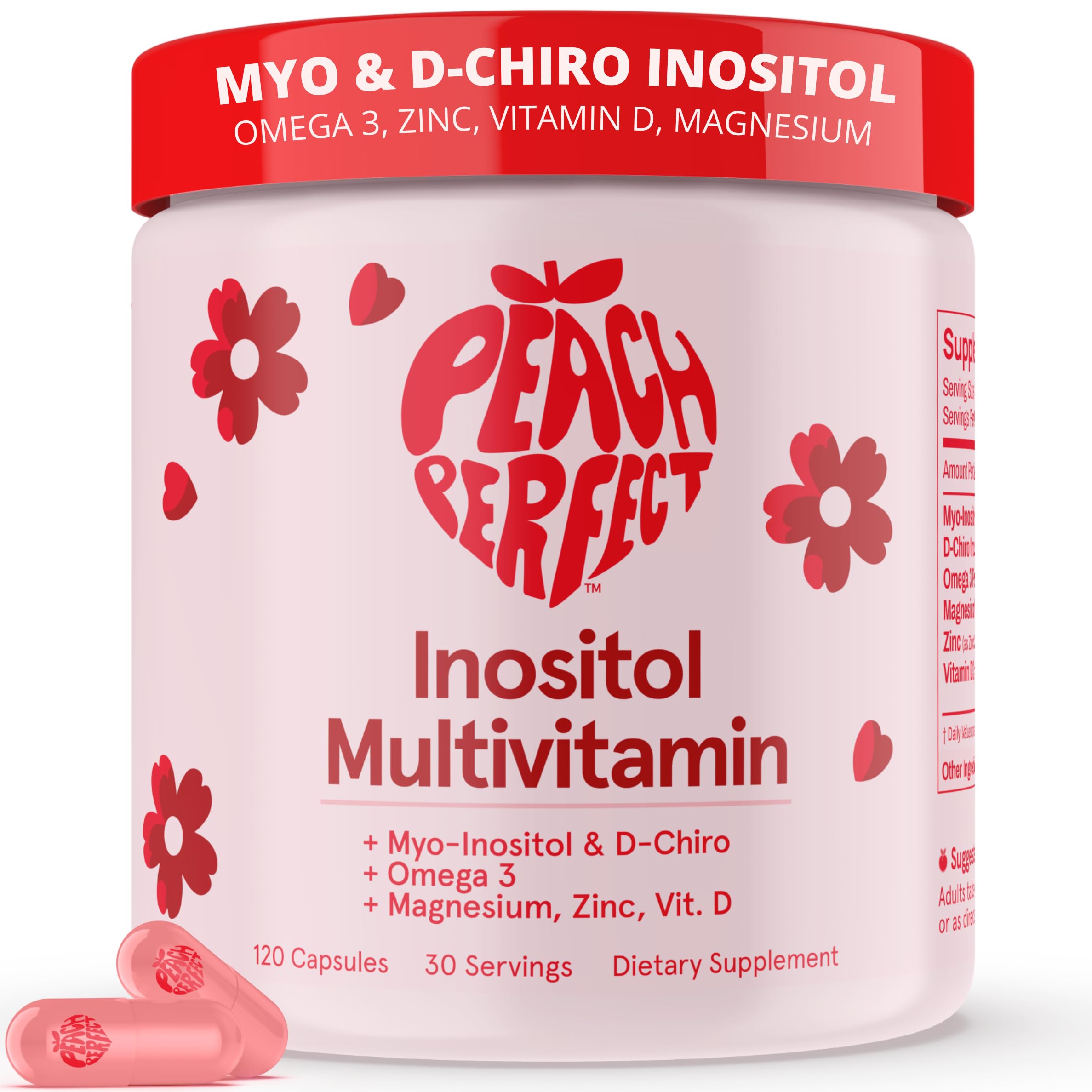 Peach Perfect Inositol Multivitamin – Myo-Inositol & D-Chiro 40:1 Blend, Omega-3, Vitamin D3, Magnesium, Zinc – Supports Women’s Health, Mood, Energy, Supplement – 30 SVG Peach PerfectAu supplements