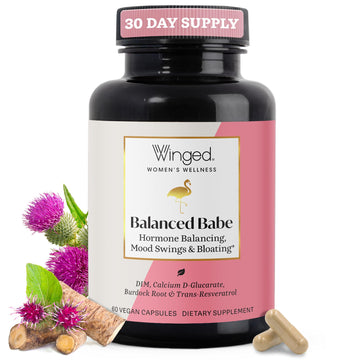 Winged Wellness Balance Babe, Hormone Balance & Estrogen Detox Supplement for Women - 100mg DIM & Calcium D-Glucarate & Milk Thistle for PMS Bloating, Cramps, Mood & Hormonal Acne Support, 60 Capsules Winged WellnessAu supplements