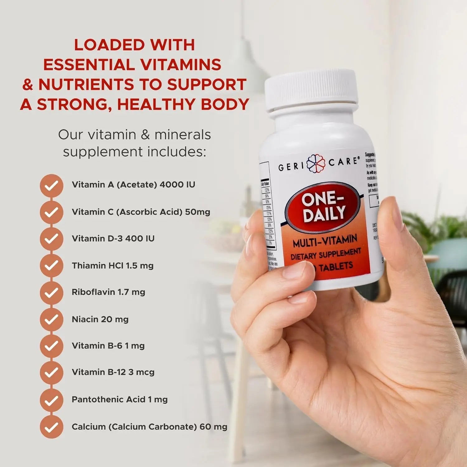 GeriCare One-Daily Multi-Vitamin Tablet, 100 Count Adult Multivitamin Supplement | Easy-to-Take Dietary Supplement with Vitamins A, C, D3, B, Calcium GeriCareAu supplements