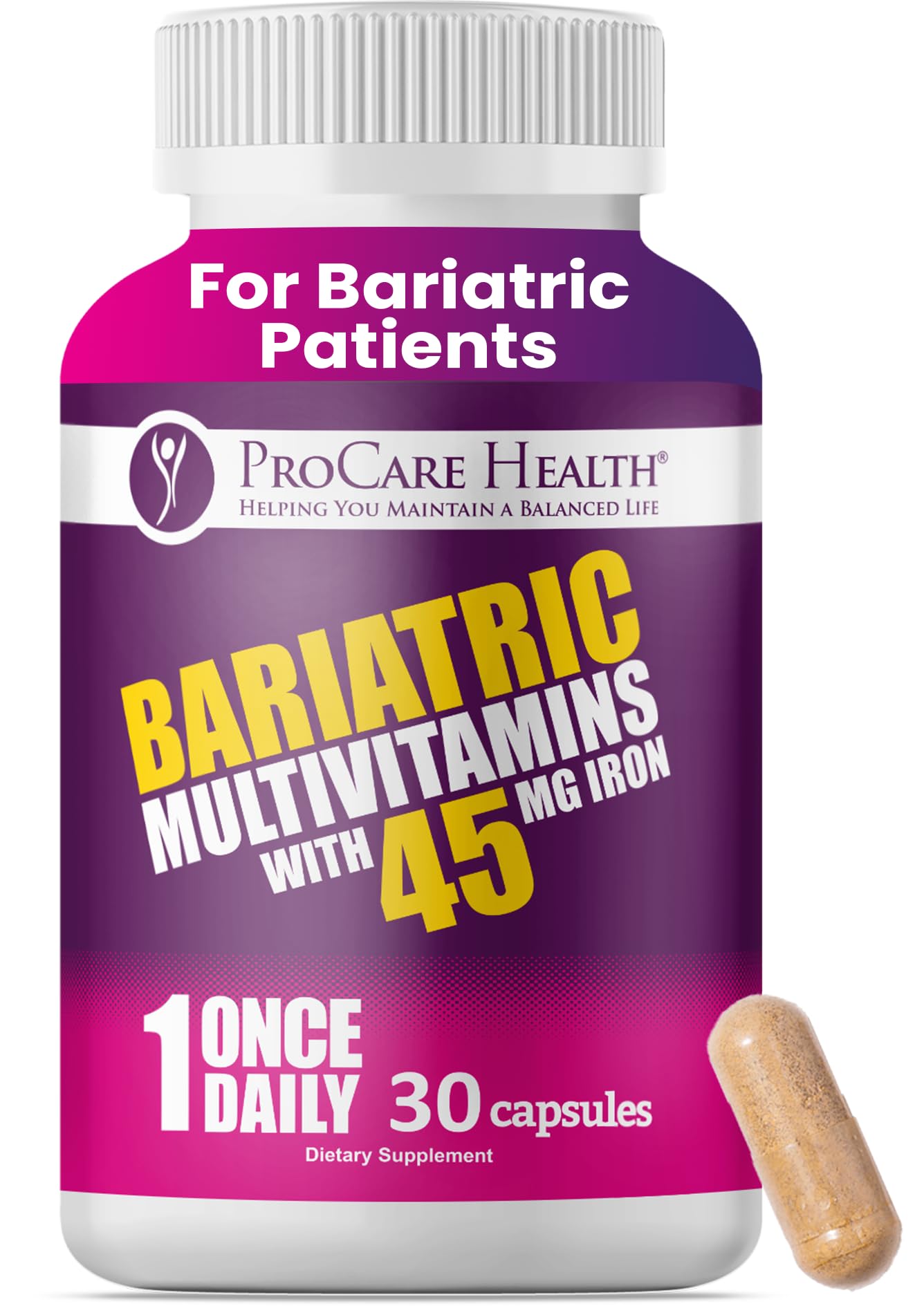 ProCare Health Bariatric Multivitamin with 45mg Iron (30 Easy to Swallow Capsules) - Once Daily Post-Op Support for Gastric Bypass ProCare HealthAu supplements