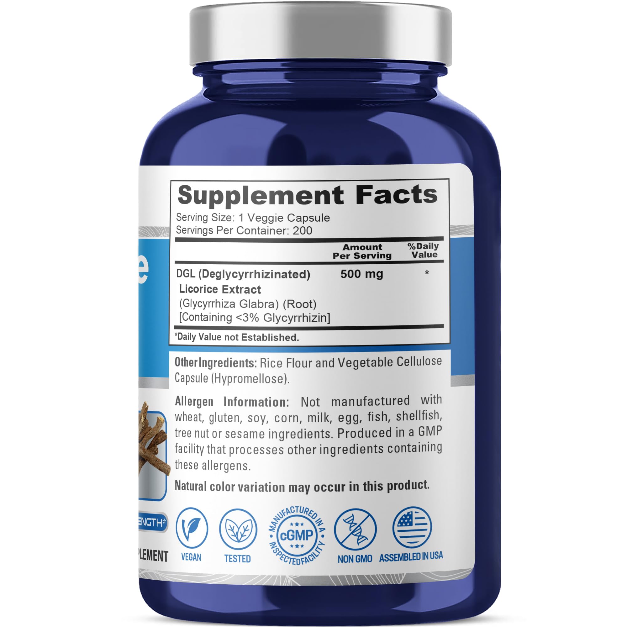 NusaPure DGL Licorice Extract 500 mg 200 Veggie Capsules (Vegan,Non-GMO) NusaPureAu supplements