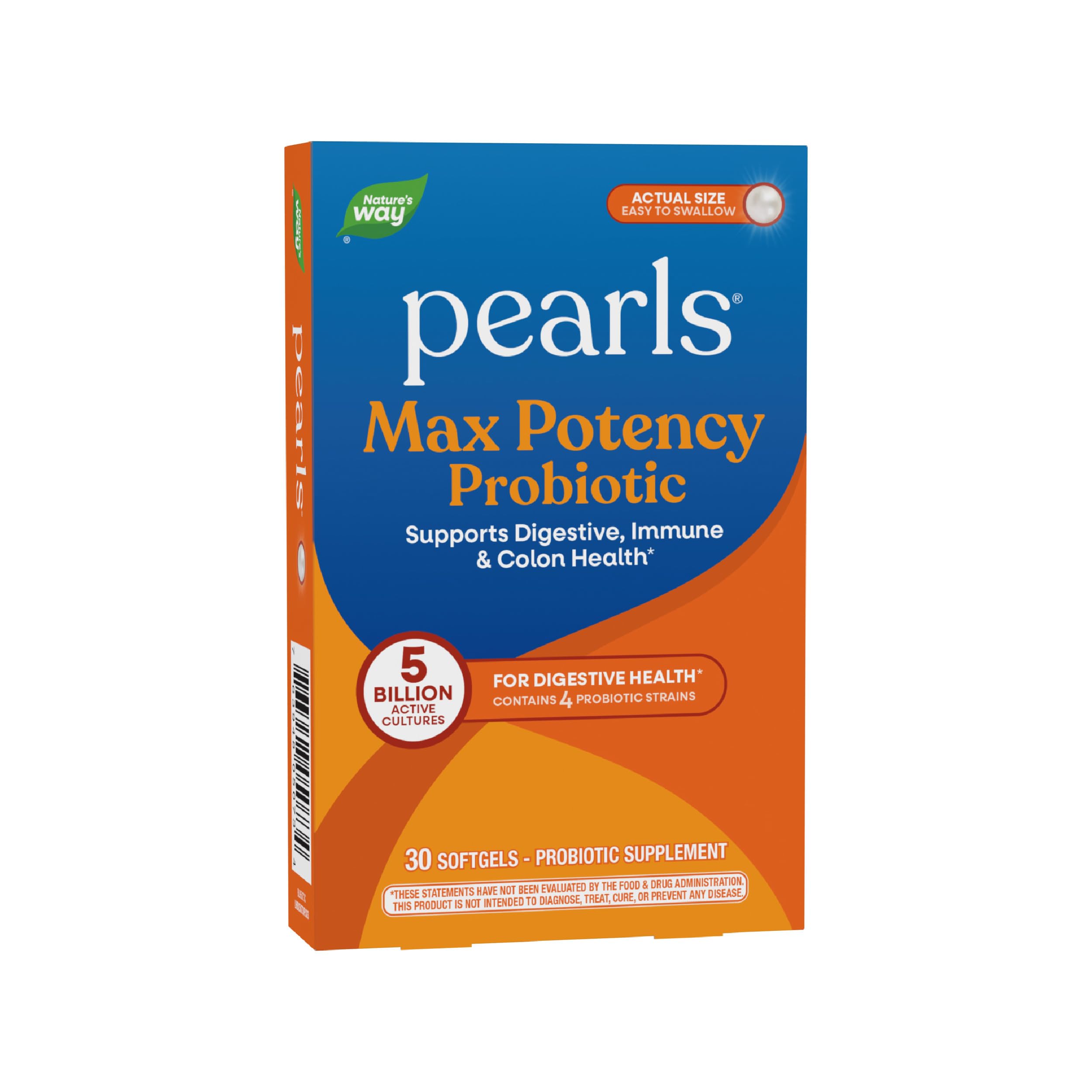 Nature's Way Pearls Max Potency Probiotic for Men and Women, Supports Digestive, Immune, Colon Health*, 5 Billion Live Cultures, No Refrigeration Required, 30 Softgels Nature's WayAu supplements