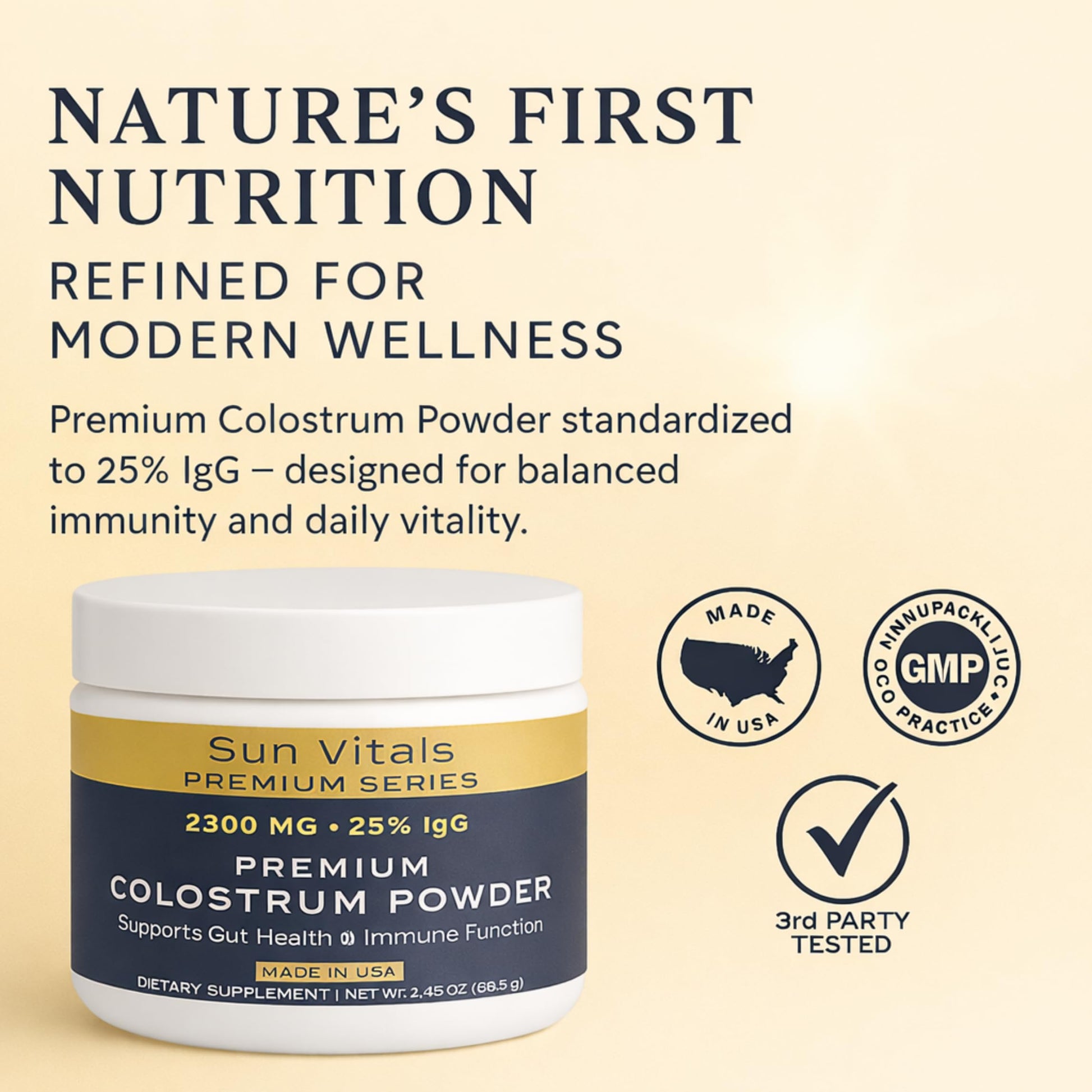 Sun Vitals Bovine Colostrum Powder 2300mg – 575mg IgG Per Serving | 25% IgG Standardized | Gut Health & Immune Support | No Fillers, No Capsules | GMP-Certified, 3rd Party Tested | 30 Servings Sun VitalsAu supplements