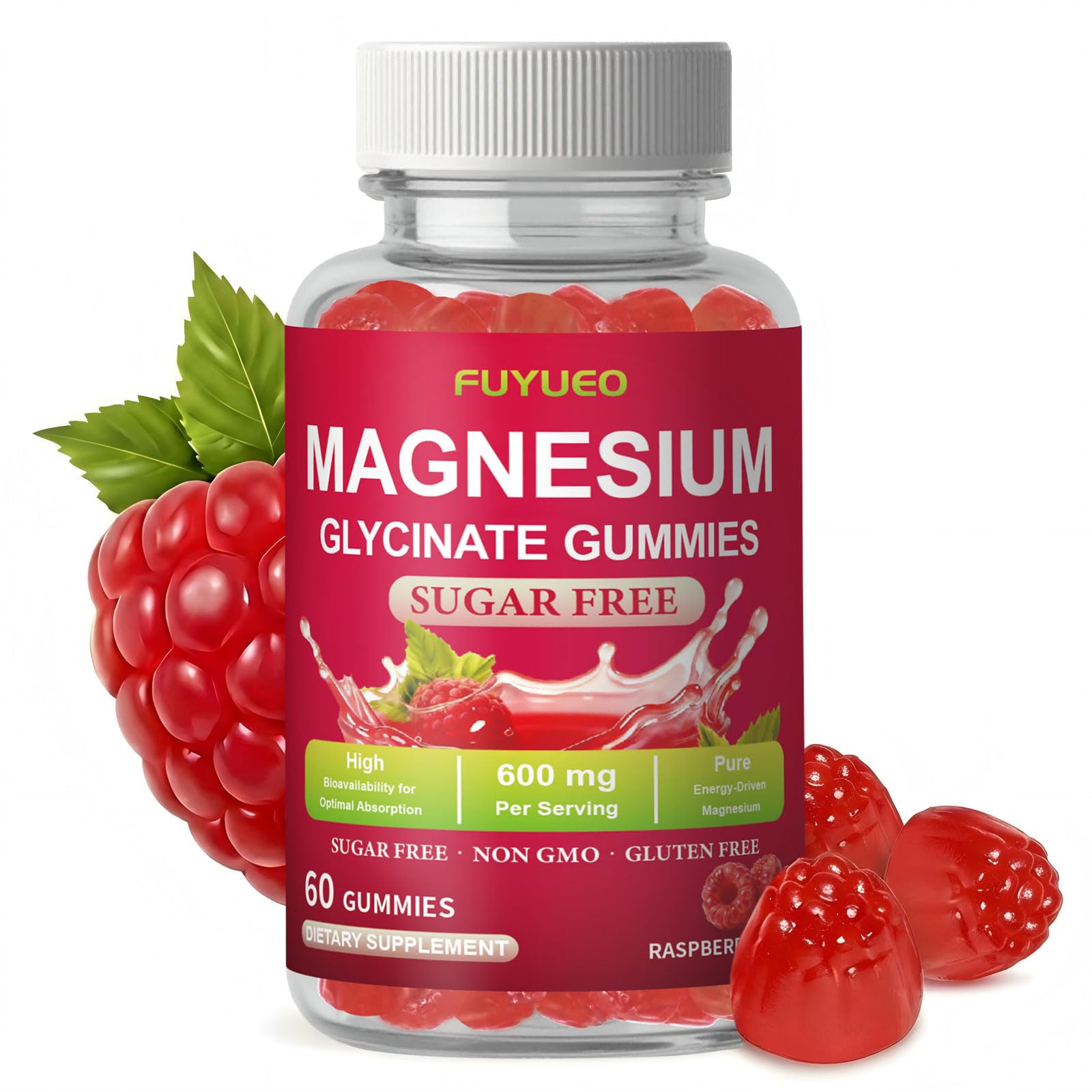 FUYUEO Magnesium Glycinate Gummies for Sleep & Relaxation, Sugar Free High Absorption Magnesium Supplement for Men & Women, Gentle on Stomach, Chewable, Raspberry, 60 Count (Pack of 1) FUYUEOAu supplements