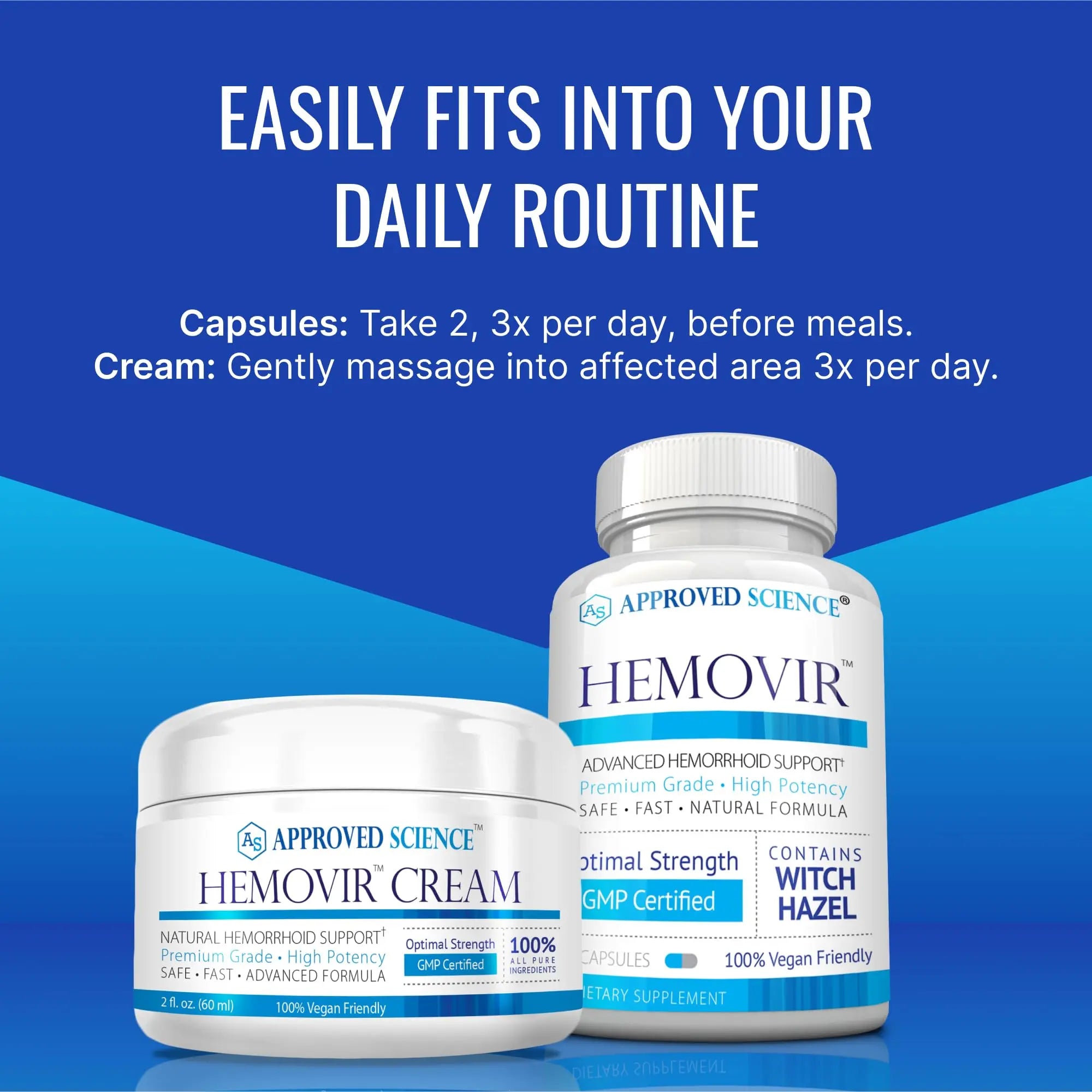 Approved Science Hemovir - Hemorrhoid Capsules and Cream - Dual-Action Stops Itching and Optimizes Blood Flow - Internal and External Care - 45 Capsules + 2 Fl Oz - Vegan - Non GMO - Made in The USA Approved ScienceAu supplements