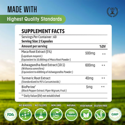 Maca Root 10,000 mg, Ashwagandha 6000mg Extract, Capsules for Men & Women CIRCLE OF NATUREUS supplements