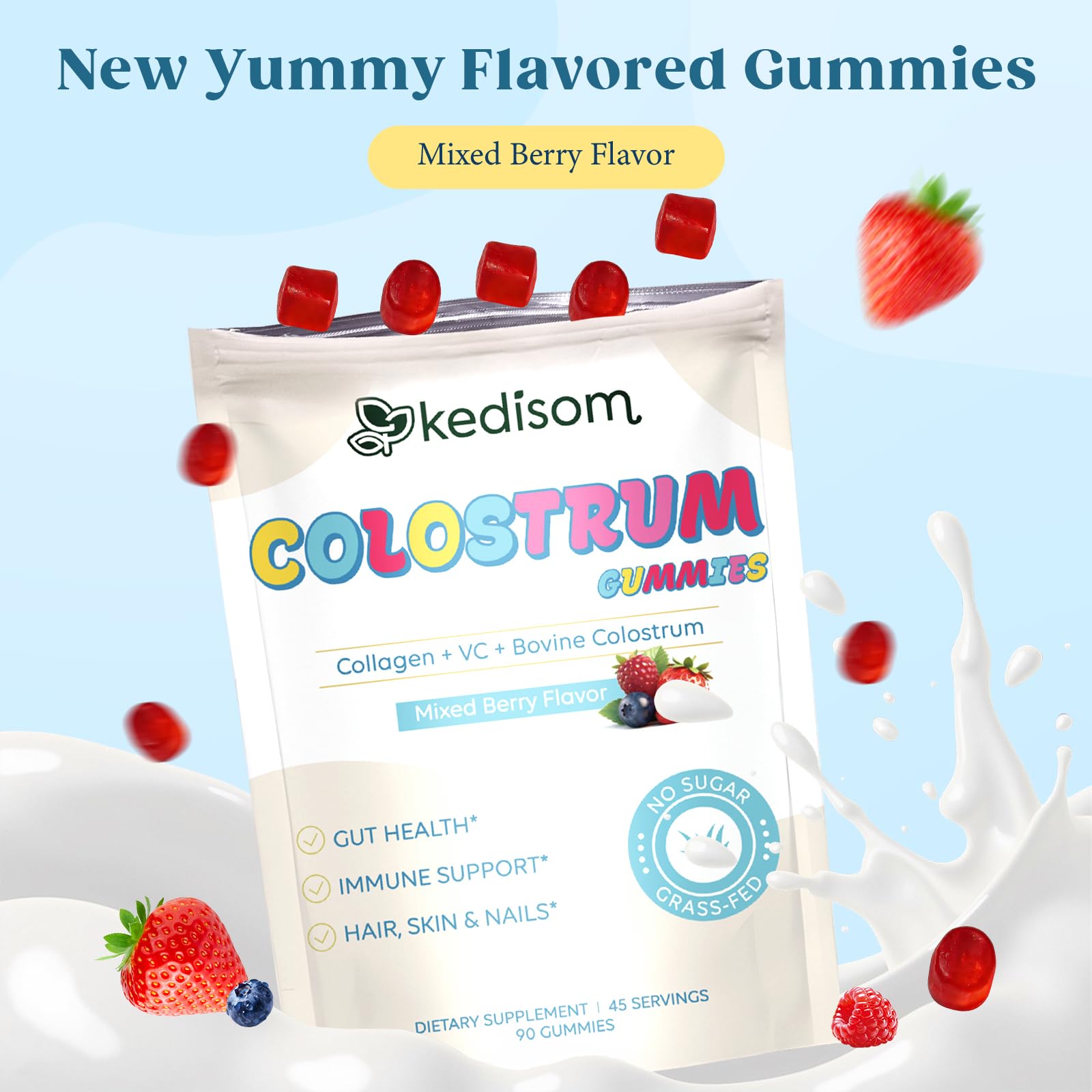 KEDISOM Colostrum Gummies, Grass Fed Colostrum Supplement, 90 Bovine Colostrum Gummies, 45 Servings, Mixed Berry, Sugar-Free KEDISOMAu supplements