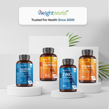 High Strength Zinc Tablets 50mg – 400 Vegan Zinc Bisglycinate Tablets 6+ Months WeightWorldUS supplements