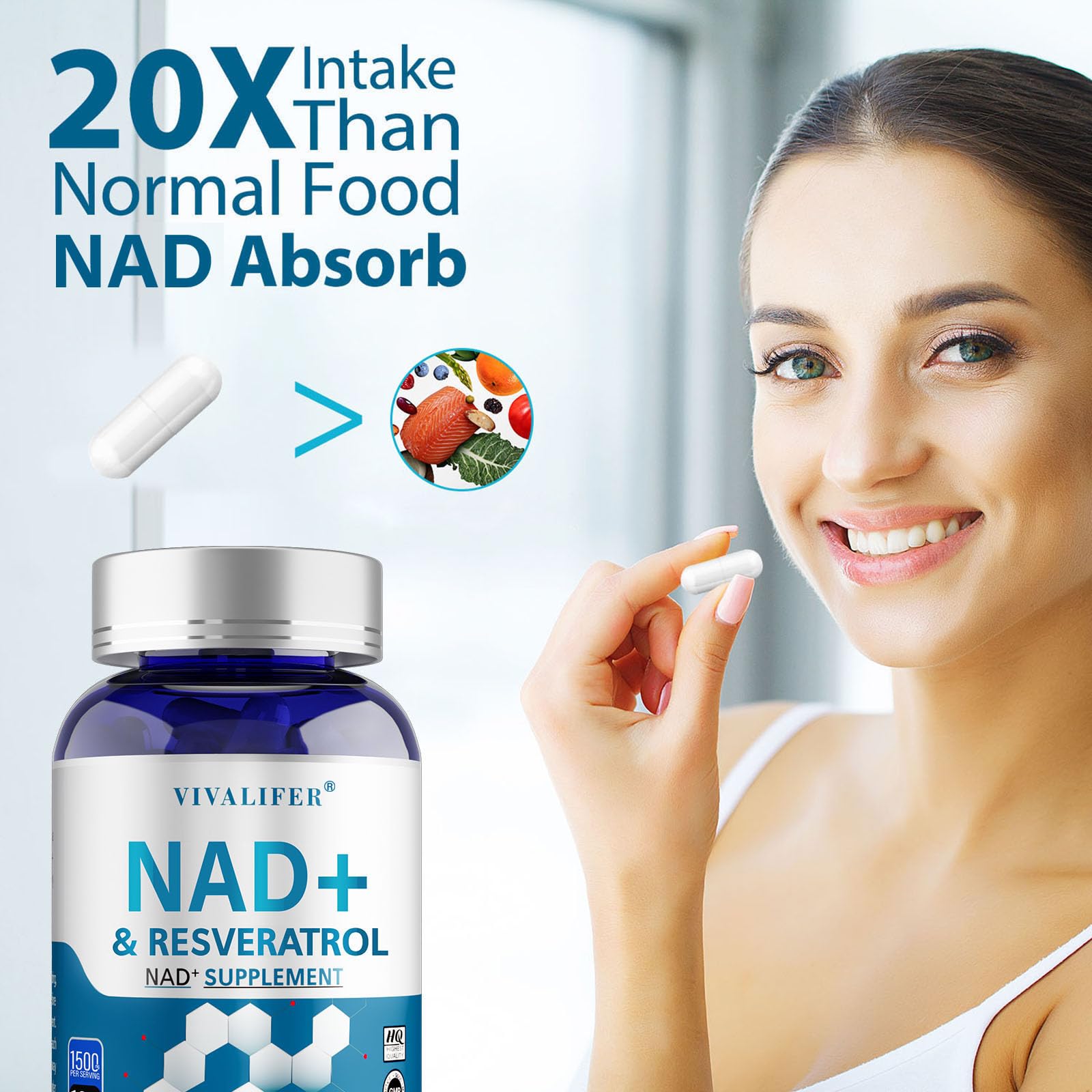 DQQI NMN Supplement Alternative 1500 mg - 120 Capsules (40 Day Supply) High Purity NAD+ & Resveratrol for Anti-Aging, Antioxidant Support, Energy & Focus Boost DQQIAu supplements
