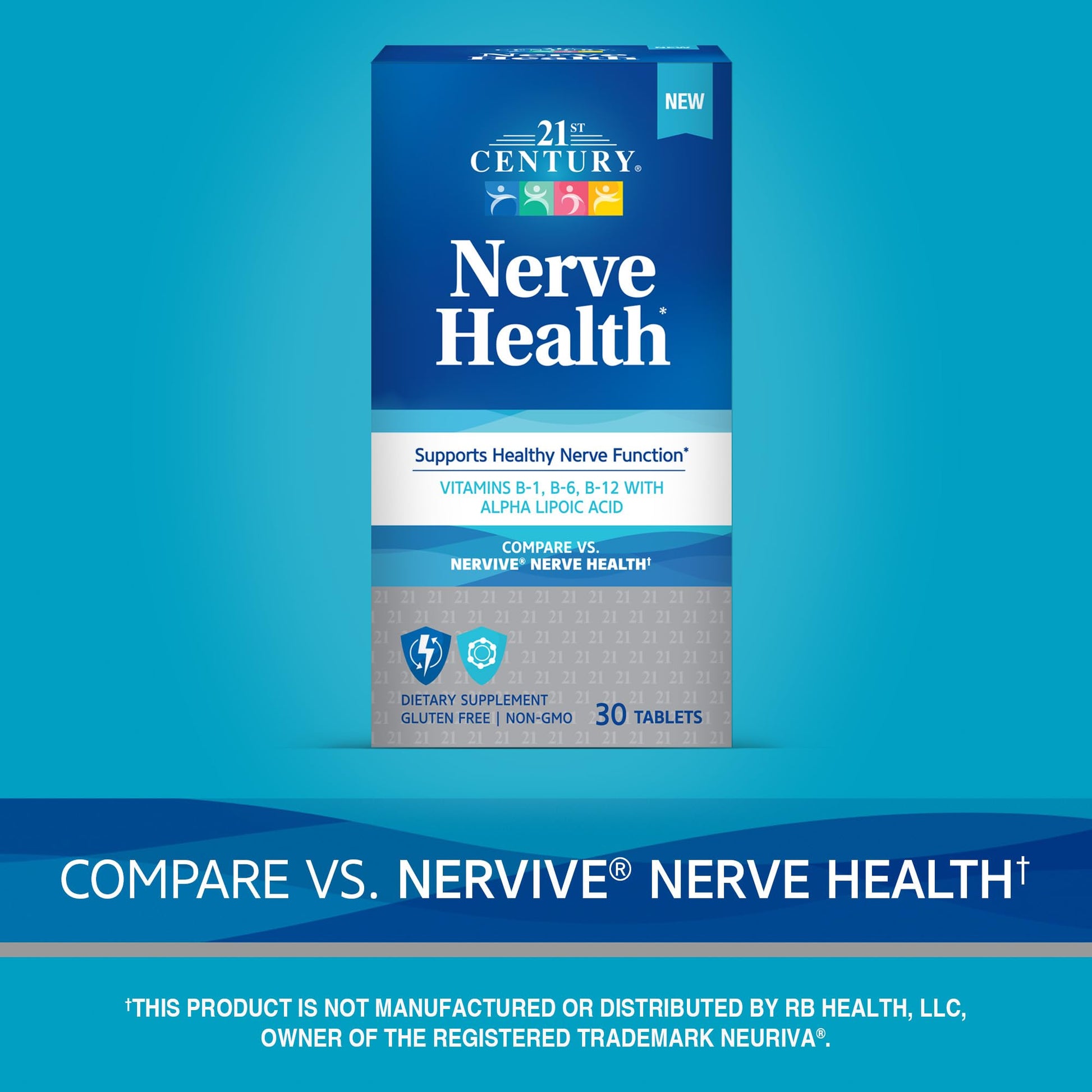 21st Century Nerve Health Tablets (30 Count), Alpha Lipoic Acid 300mg, B1, B6, & B12 Vitamins for Nerve Function Support, Antioxidant ALA Supplement, Gluten Free. Non-GMO, & Vegan 21st CenturyAu supplements