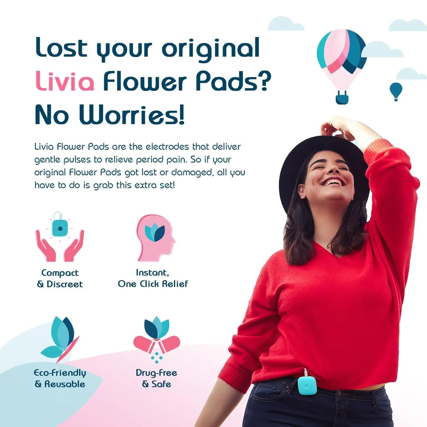 Livia Flower Pads | Electrodes Menstrual Pain Relief Device | Compact, Lightweight, Discreet | Skin-Friendly & Easy to Apply | 1 Set of Electrodes LiviaAu supplements