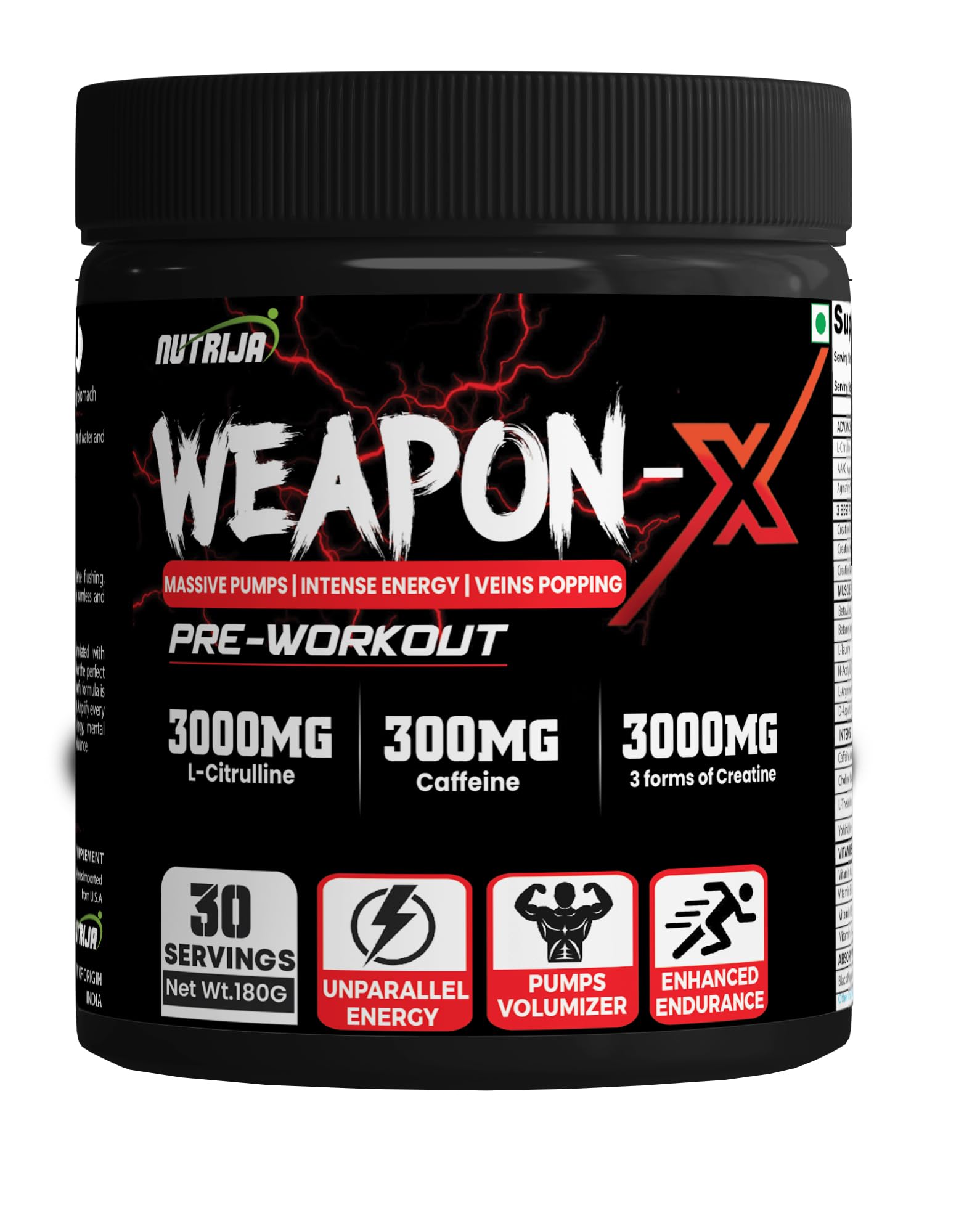 NutriJa Weapon-X Pre-Workout Powder with 21 Active Ingredients - 3 Best Forms of Creatine NutriJaAu supplements