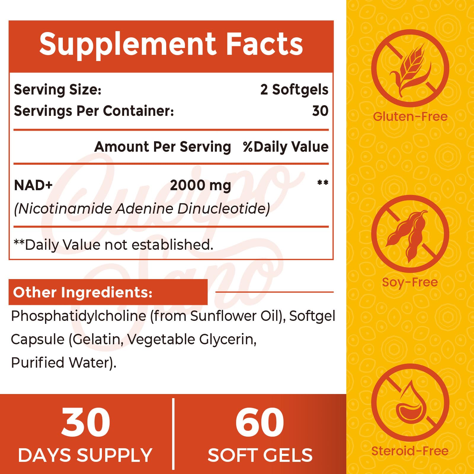 Cuerpo Sano 2000 MG NAD Supplement, Liposomal NAD+ with High Absorption, More Efficient Than Nicotinamide Riboside, Pure & Plus Boosting Supplement, Aging Defense, Metabolism & Cellular, 60 softgels Cuerpo SanoAu supplements