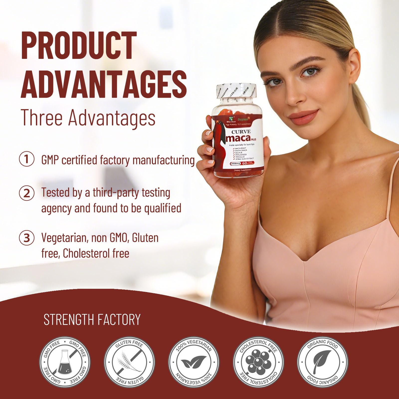 Wins Town Maca Plus Gummies 3000mg, Glute Boost Vitamins for Women, Supports Curves, Energy & Skin Health, Strawberry Flavor, Vegan, 60 Count Wins TownAu supplements