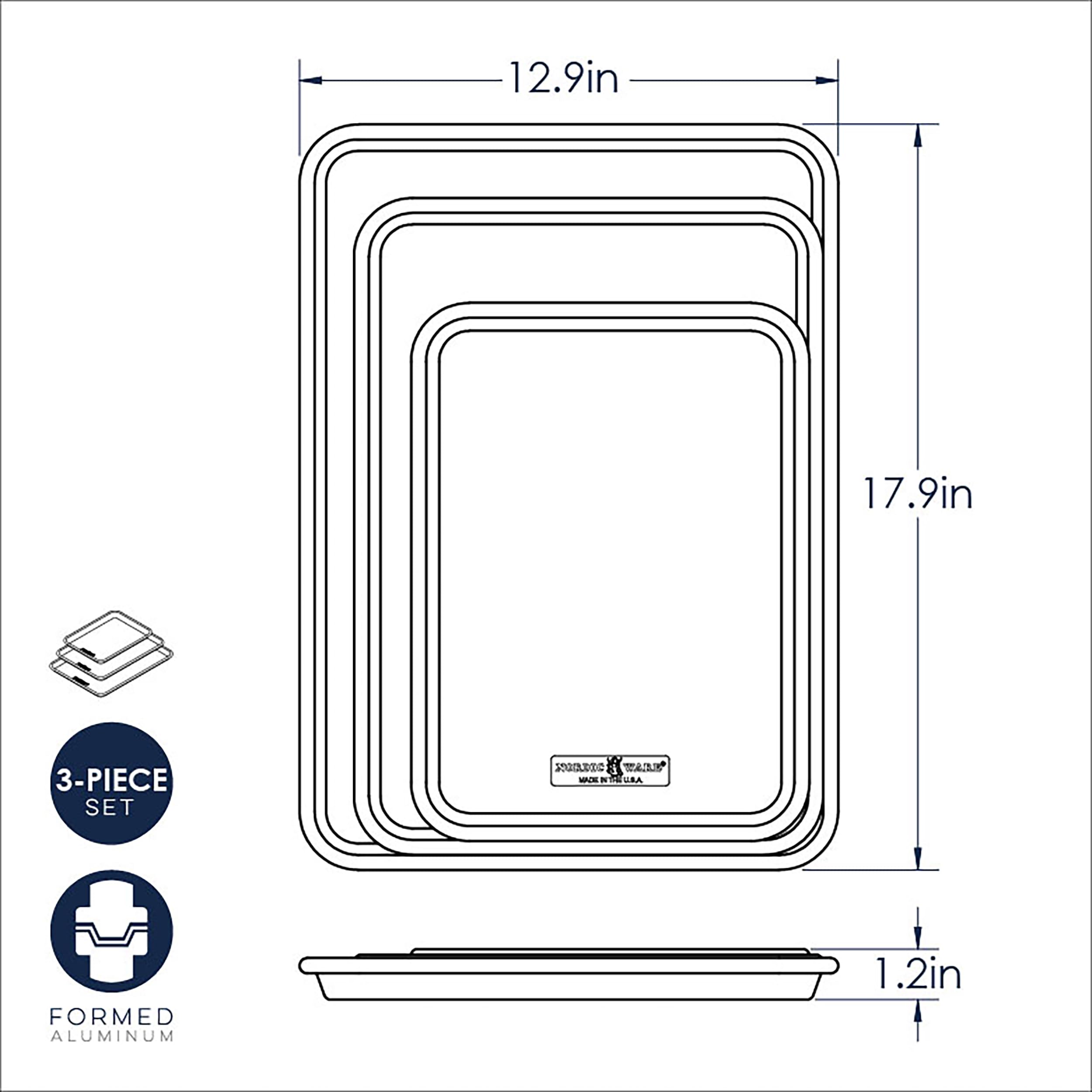 Nordic Ware Naturals 3 Piece Set - USA Made Aluminum Commercial Quality Sheet Pan for Baking or Roasting, Encapsulated Galvanized Steel Rim Prevents Warping; Half Sheet, Jelly Roll and Quarter Sheet Nordic WareAu supplements