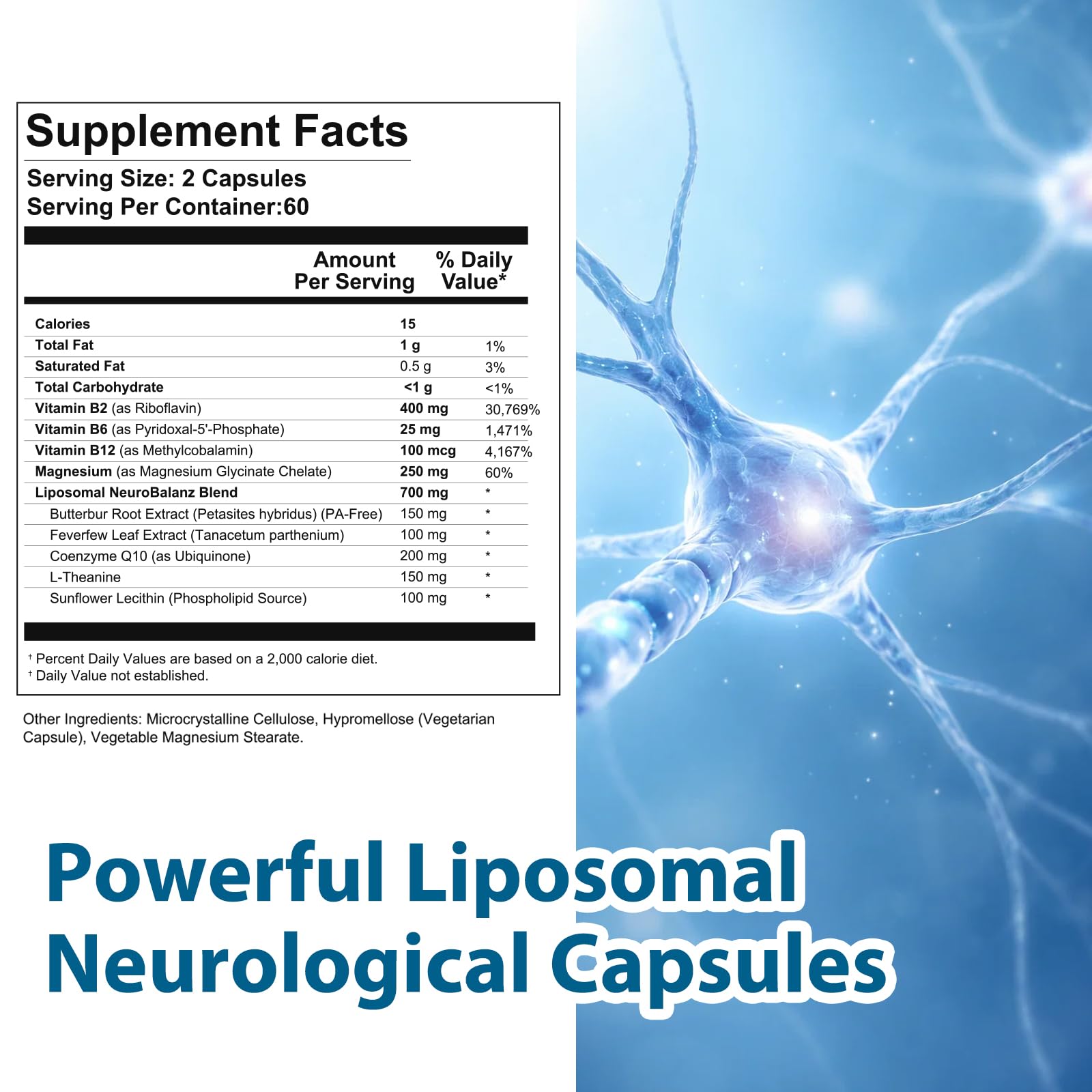 DQQI Migraine Relief Supplement | 120 Capsules Liposomal Neurological Health Formula with Magnesium Glycinate, Riboflavin (Vitamin B2) & Feverfew | Daily Brain Function DQQIAu supplements