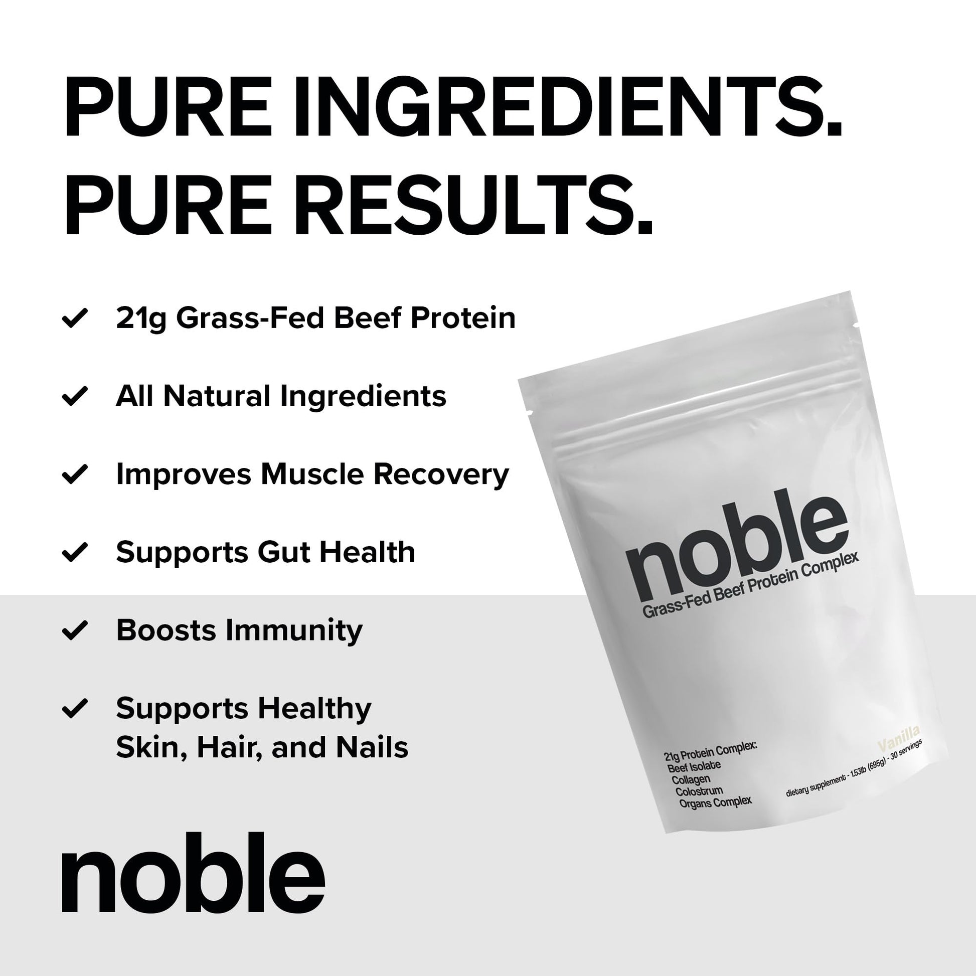 Noble Grass Fed Beef Protein Powder | Beef Protein w/Collagen, Colostrum, Organ Blend | Carnivore, Keto Friendly | Whey, Gluten Free | Muscle, Gut Health, Skin, Joint Support | 30 Servings, Vanilla Noble OriginsAu supplements