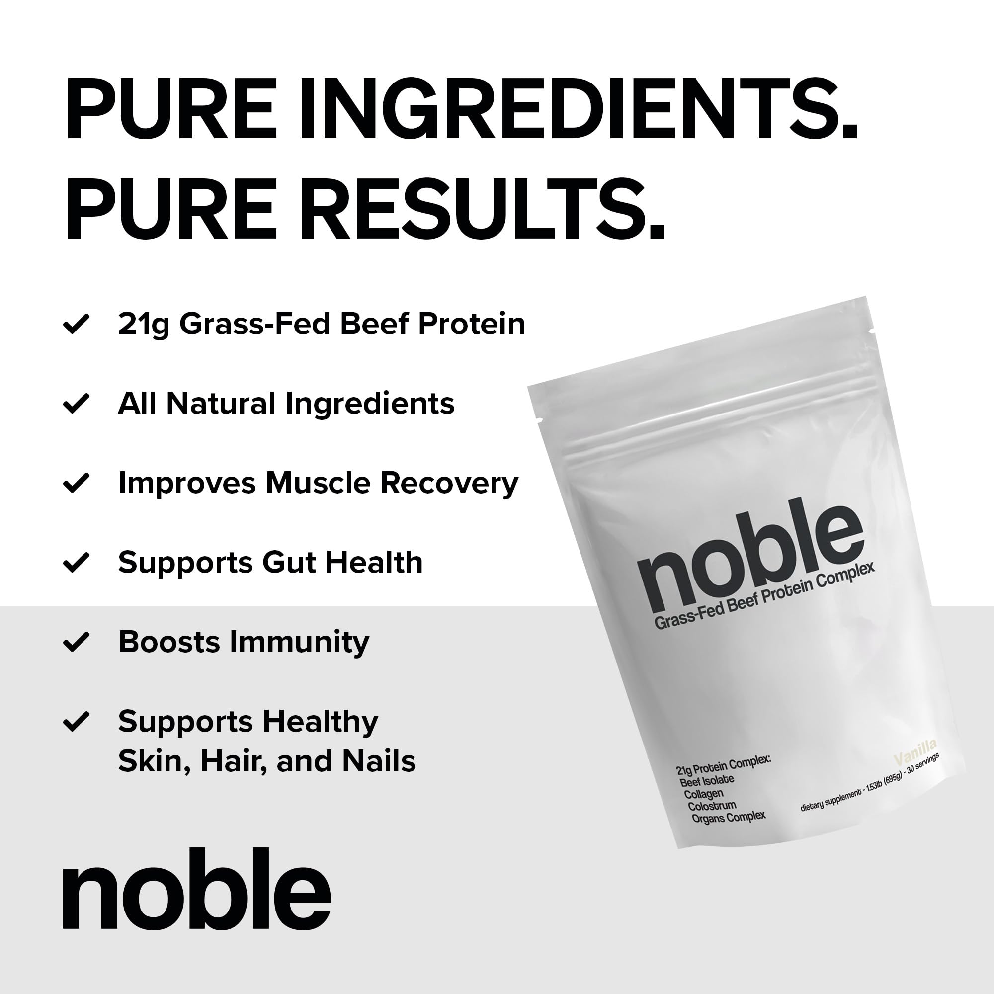 Noble Grass Fed Beef Protein Powder | Beef Protein w/Collagen, Colostrum, Organ Blend | Carnivore, Keto Friendly | Whey, Gluten Free | Muscle, Gut Health, Skin, Joint Support | 30 Servings, Vanilla Noble OriginsAu supplements
