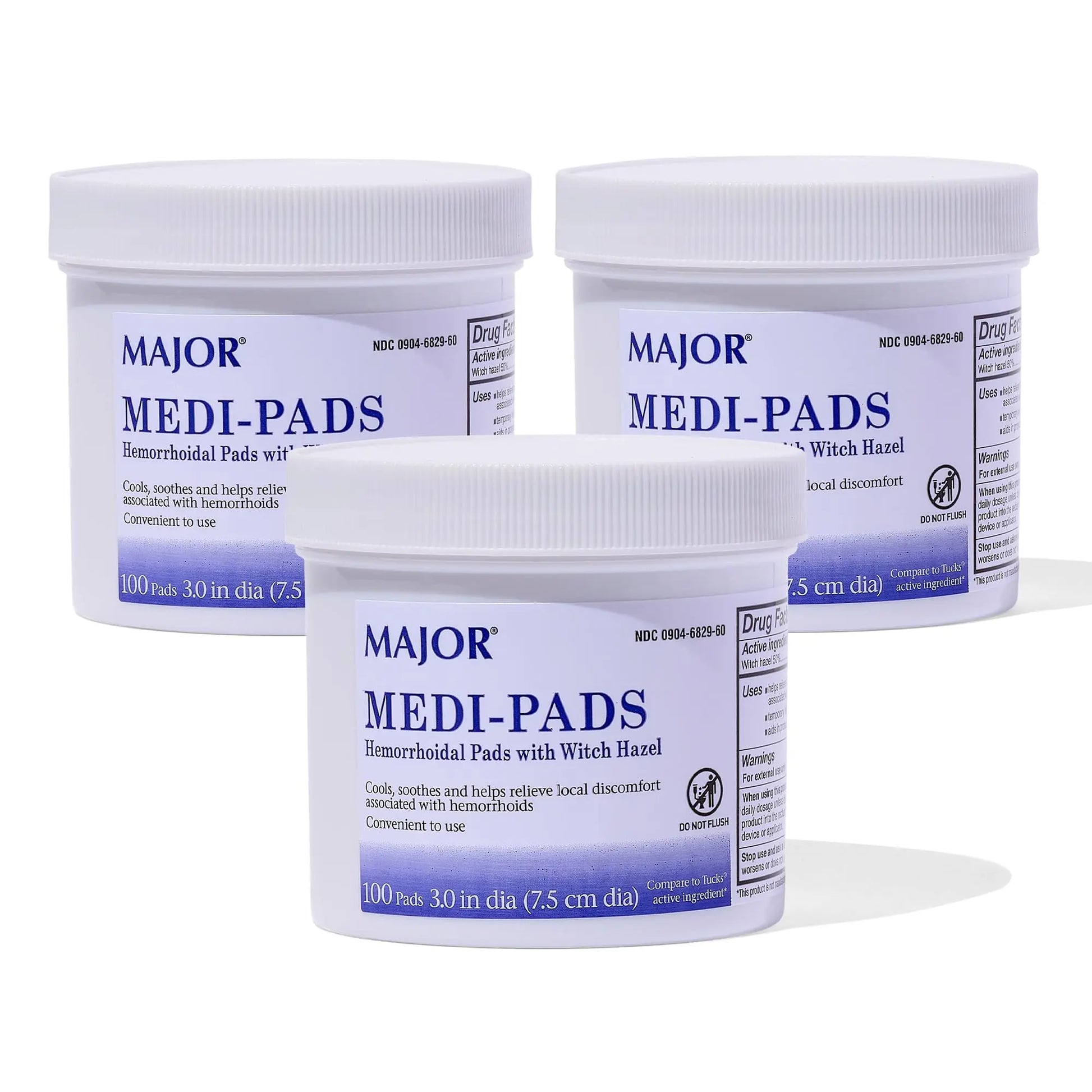 MAJOR Medi-Pads - Hemorrhoidal Hygienic Cleansing Witch Hazel Pads - Cooling Relief with Aloe - 100 Count Jar (3 Pack) MAJORAu supplements
