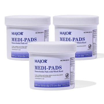 MAJOR Medi-Pads - Hemorrhoidal Hygienic Cleansing Witch Hazel Pads - Cooling Relief with Aloe - 100 Count Jar (3 Pack) MAJORAu supplements