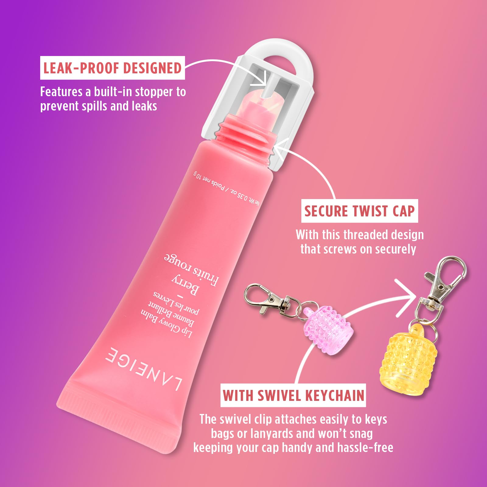 Lip Balm Keychain Cap for Laneige, Summer Friday and Glossier, Lip Balm Holder for Lanyard or Bag, Lip Gloss Keychain for Women,Replacement Cap with Stopper Prevent Spills CupoitaAu supplements